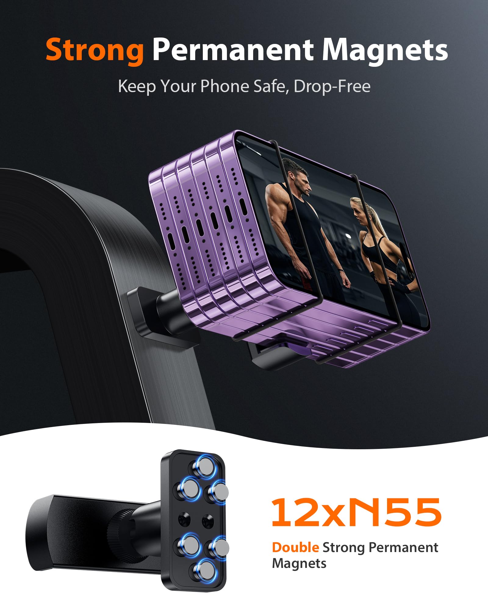 Stouchi Gym Magnetic Phone Holder, 360 Adjustable [N55 Dual Magnet] Phone Mount Gym Golf Accessories For Women/Men, All Metal Po