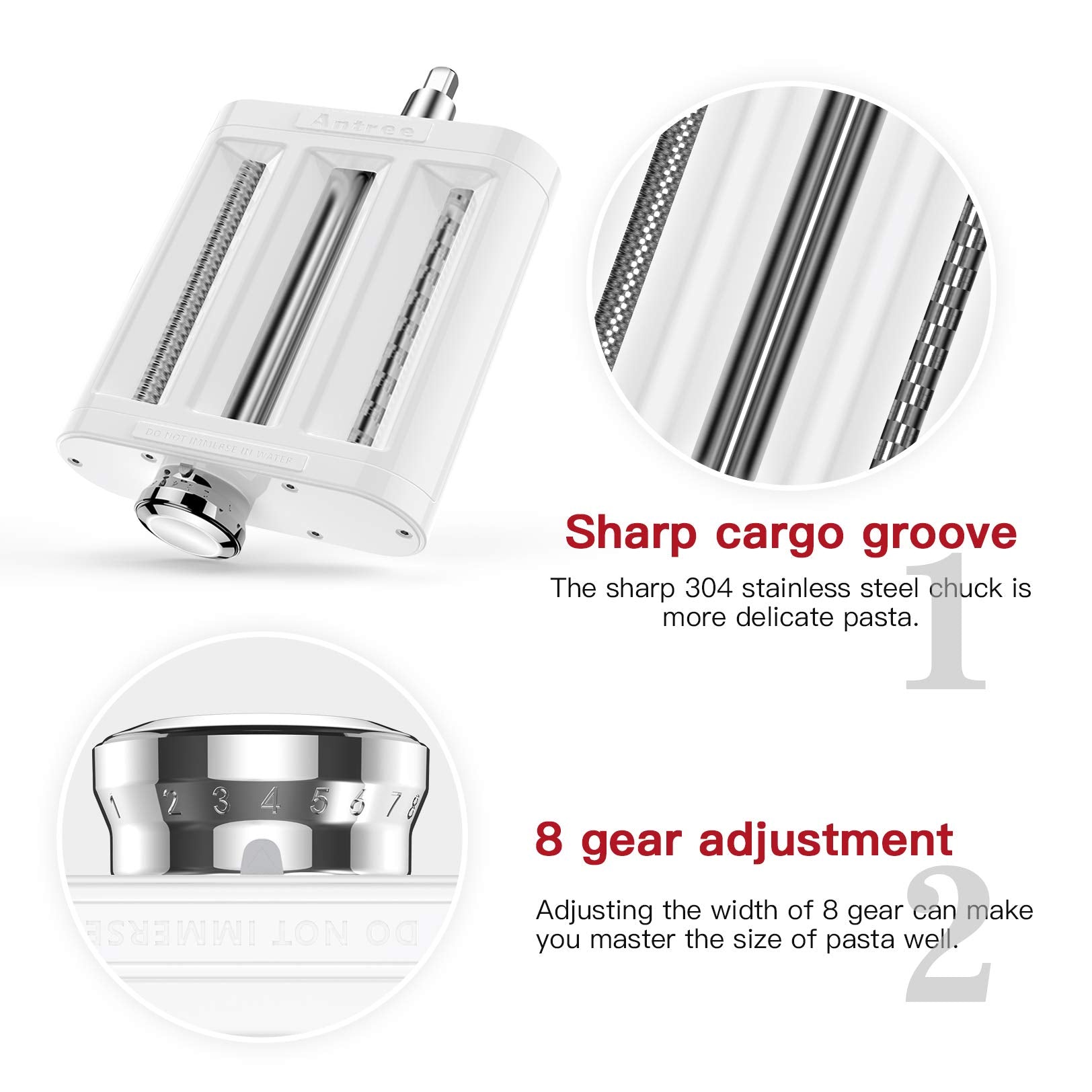 Antree Pasta Maker Attachment 3 In 1 Set For Kitchenaid Stand Mixers Included Pasta Sheet Roller, Spaghetti Cutter, Fettuccine C