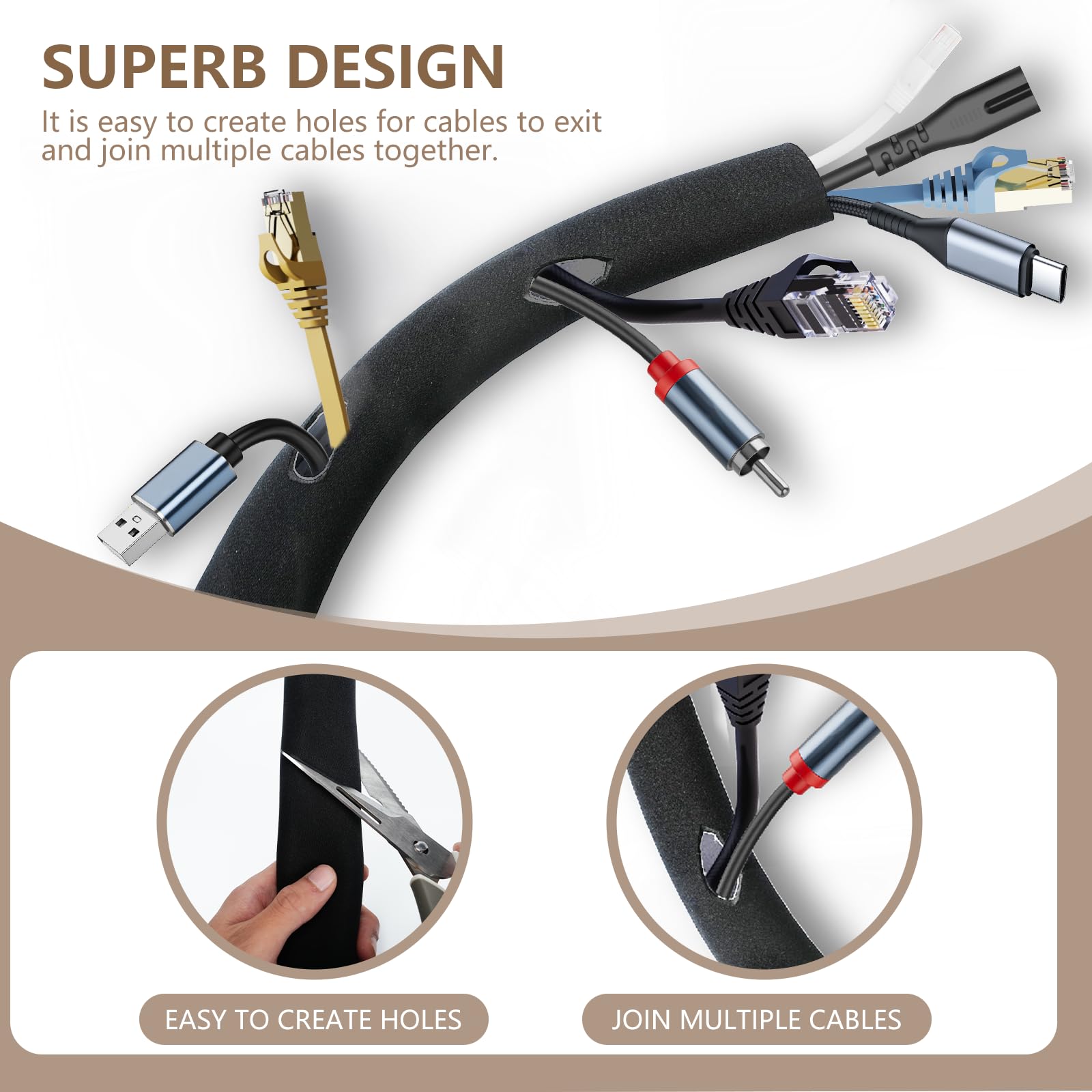 Cable Management Sleeves (12 Pack Straps Included) Neoprene Cord Organizer For Tv Usb Pc Computer Network Wires (80 Inches) Diy