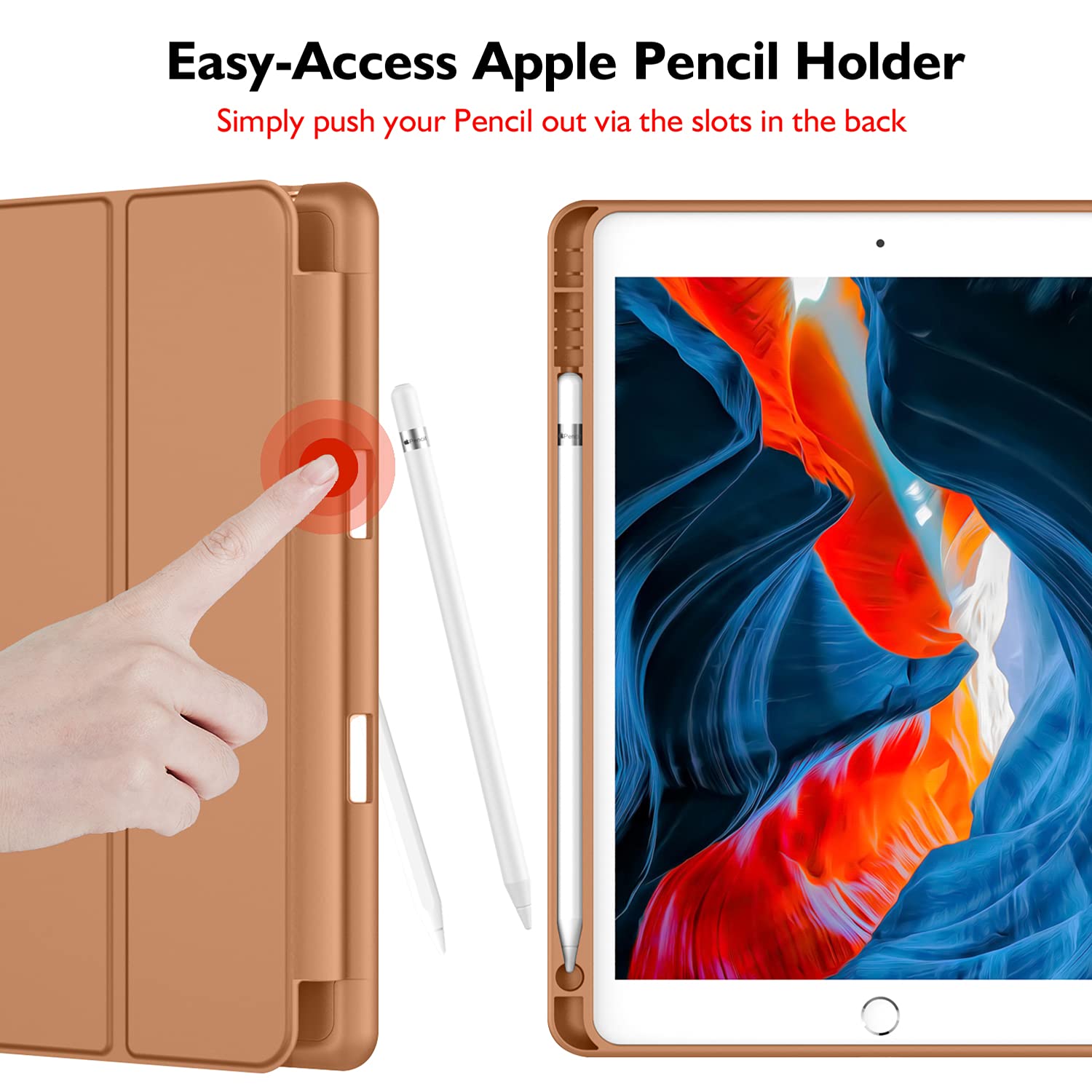 Imieet Ipad 9Th Generation Case 2021/Ipad 8Th Generation Case 2020 10.2 Inch With Pencil Holder, Ipad 7Th Gen 2019 Case With Soft Baby Skin Silicone Back, Auto Wake/Sleep Cover (Brown)