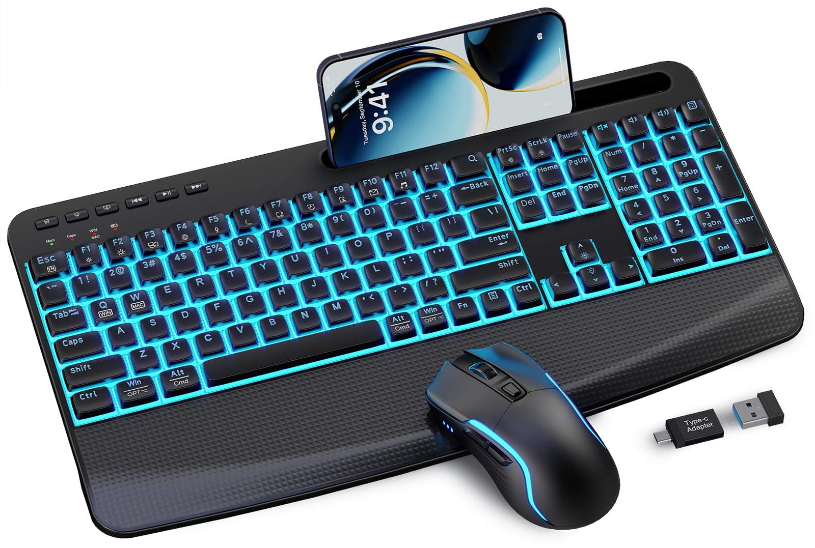 SABLUTE Wireless Backlit Keyboard and Mouse Combo, Rechargeable Quiet