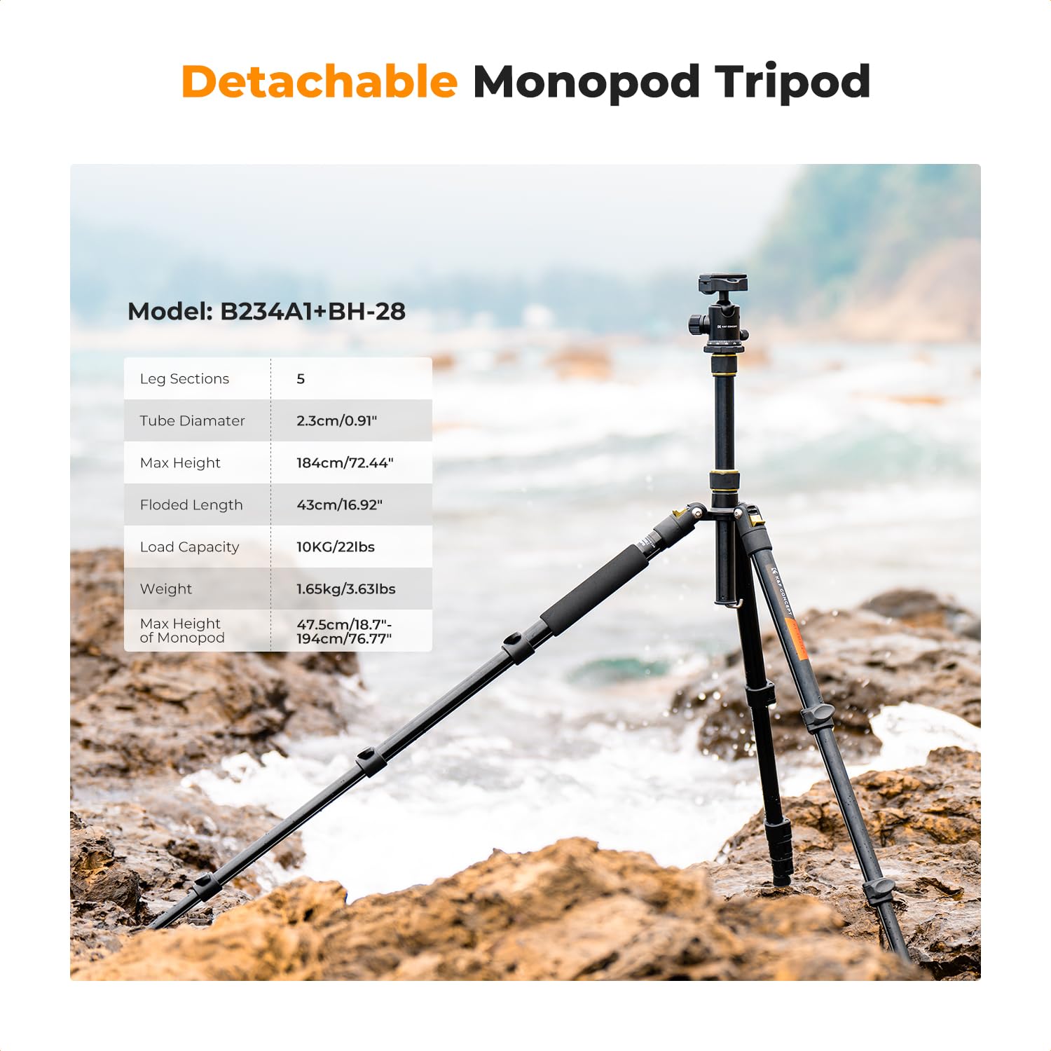 K&F Concept Camera Tripod,72' Aluminum Tripod For Camera, Lightweight And Foldable Travel Tripod With Remote& Extra Quick Release Plate, Professional Camera Tripod Monopod For Dslr Camera And Phone.