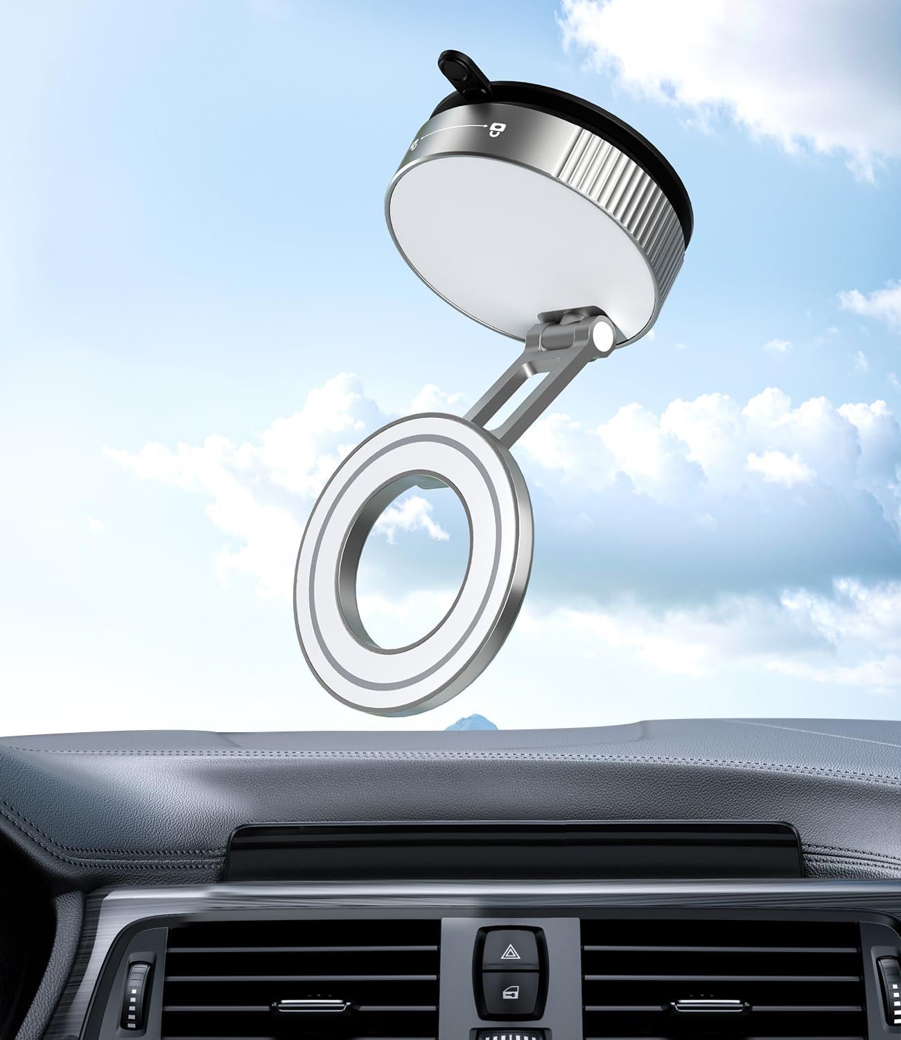 Cloudvalley Magnetic Car Phone Holder - Vacuum Suction Cup Phone Mount 360 Adjustable, Durable Metal Stand For Iphone & Android,