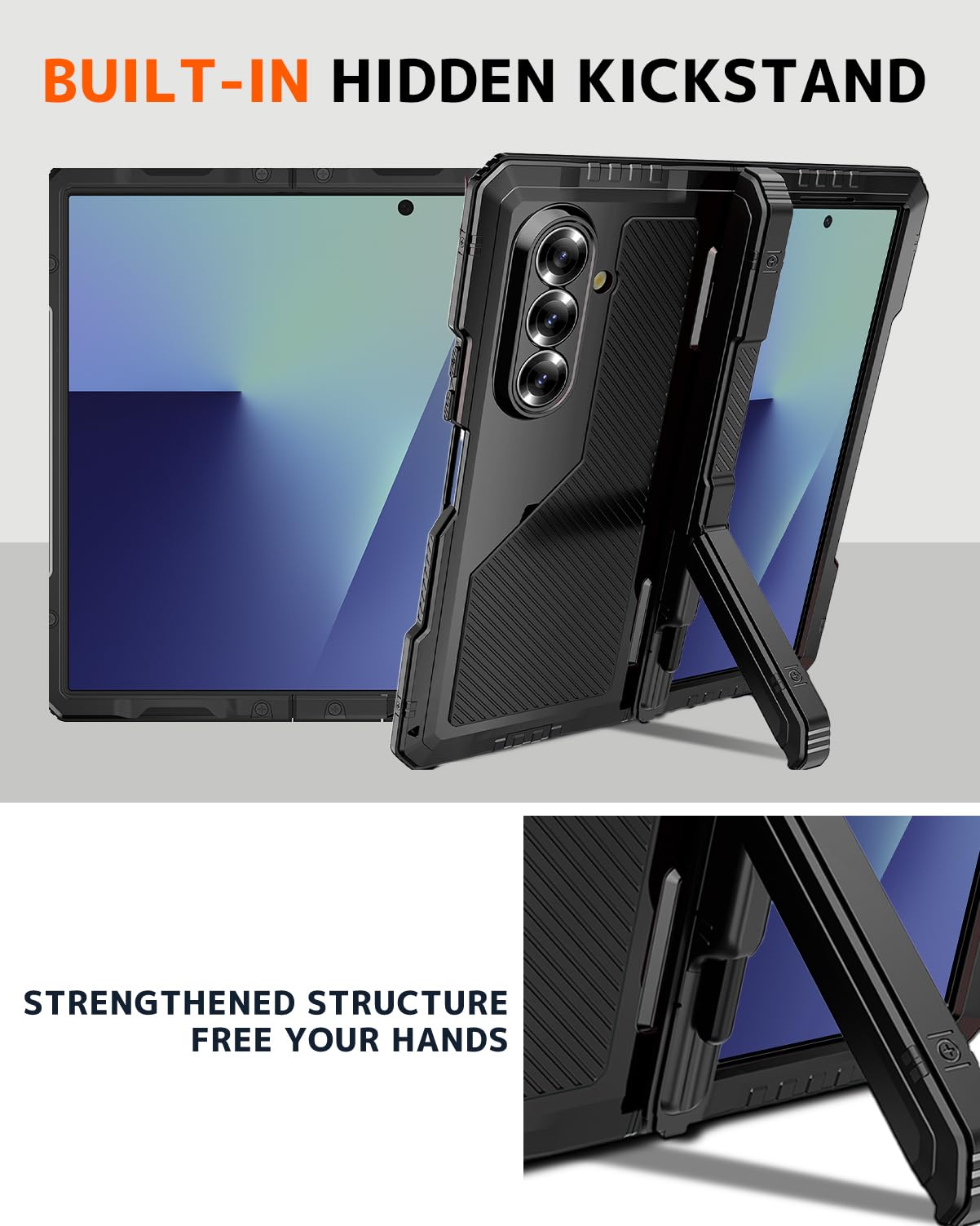 Ninki For Samsung Z Fold 7 Case With Slim S Pen Holder And Hinge Kickstand, Metal Silicone Full Body Screen Protector Shockproof