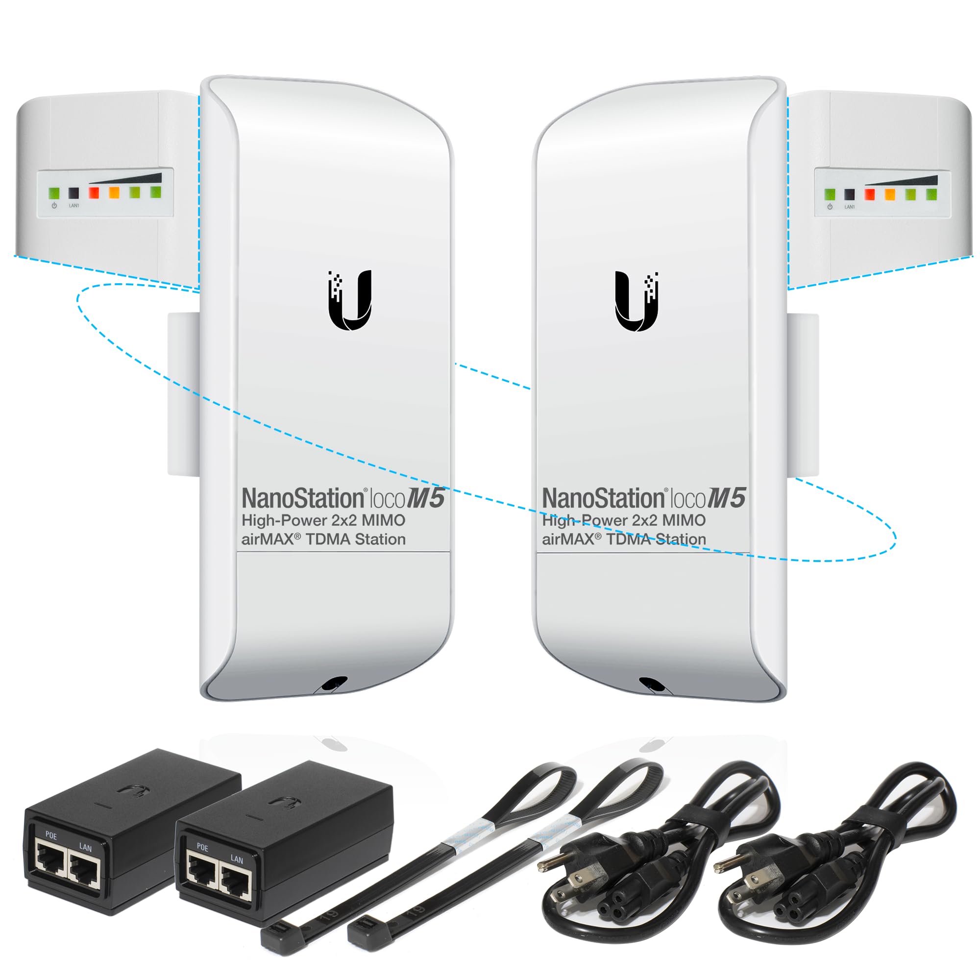 Wireless Bridge Ubiquiti Locom5 Pre Configured, Bundle Of 2 Ubiquiti Nanostation Loco M5, Point To Point Outdoor Wifi Bridge, Pl