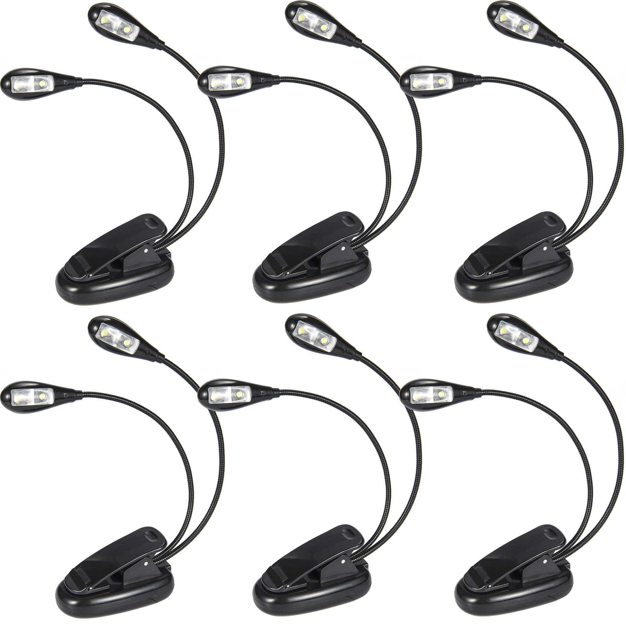 6Pack Music Stand Light Clip on LED Book Lights, USB and AAA Battery Operated, Reading Lamp in Bed, 2 Brightness Levels, Ideal f