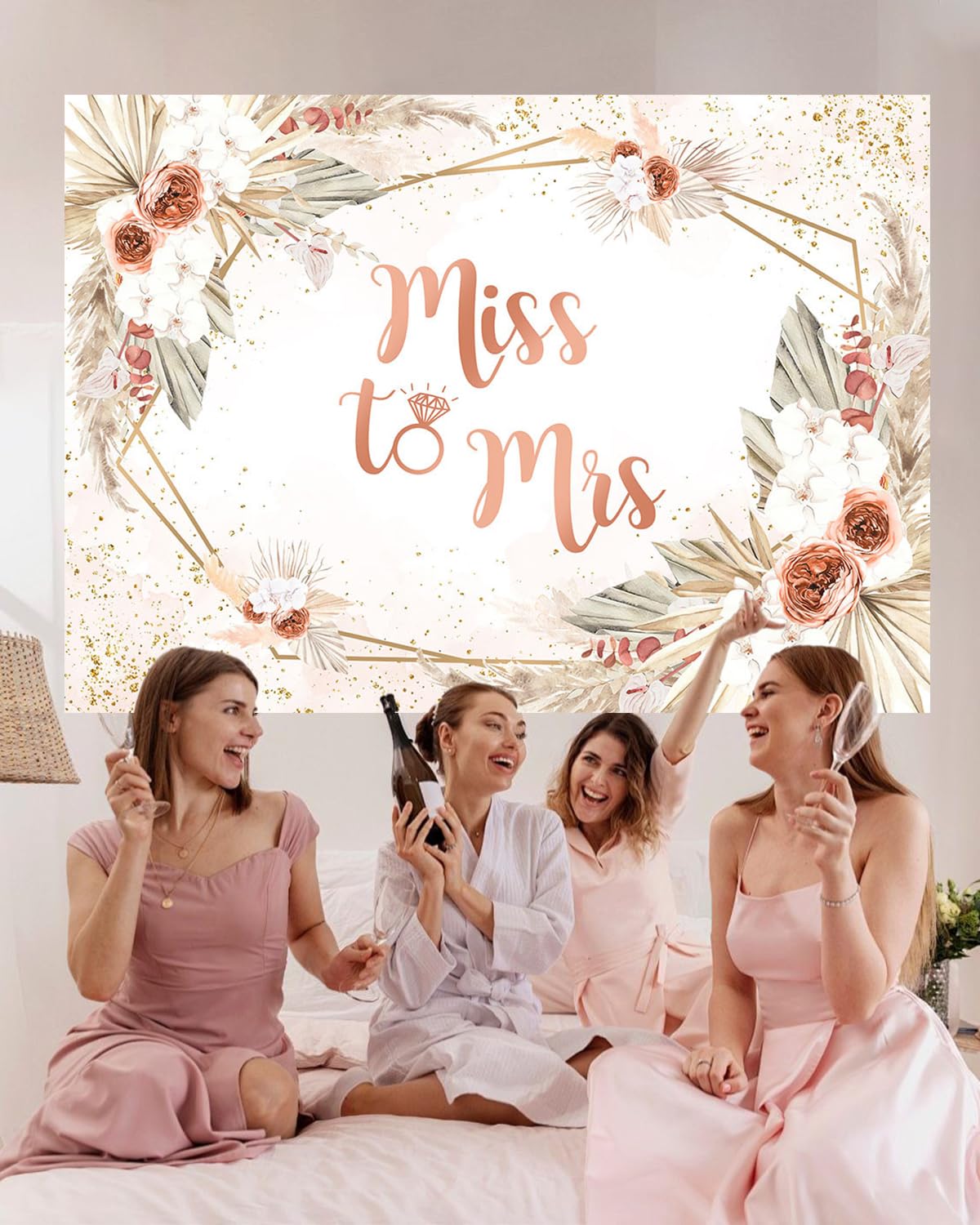 Mocsicka Miss To Mrs Bridal Shower Backdrop Boho Chic Pink/Blue Flowers Photography Background Vinyl Wedding Bride To Be Cake Ta