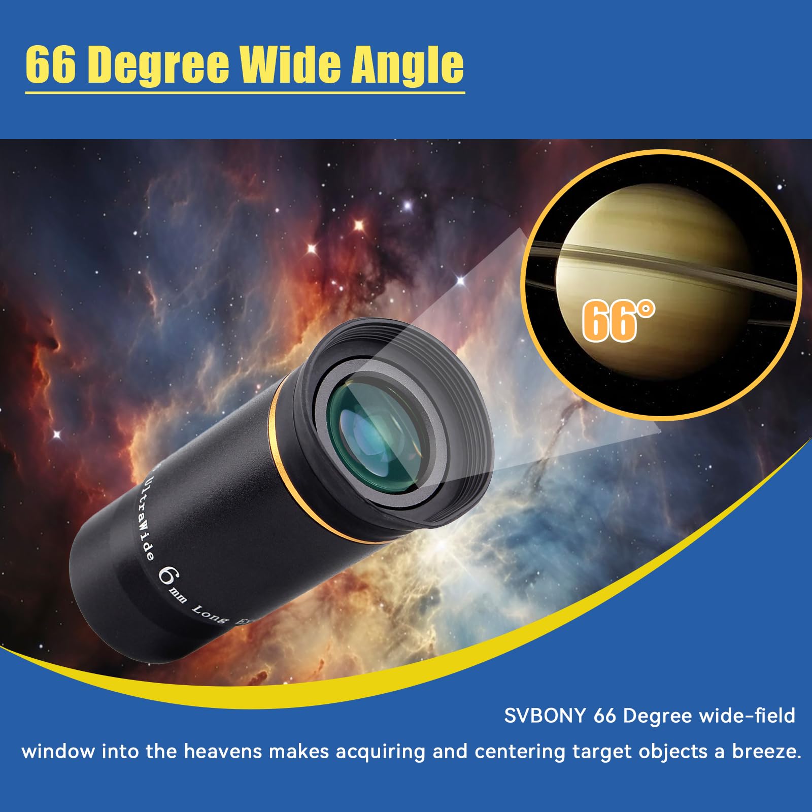 Svbony Telescope Eyepiece Fully Multi Coated 1.25 Inches Telescope Lens 66 Degree Ultra Wide Angle Hd Telescope Accessory (6Mm 9