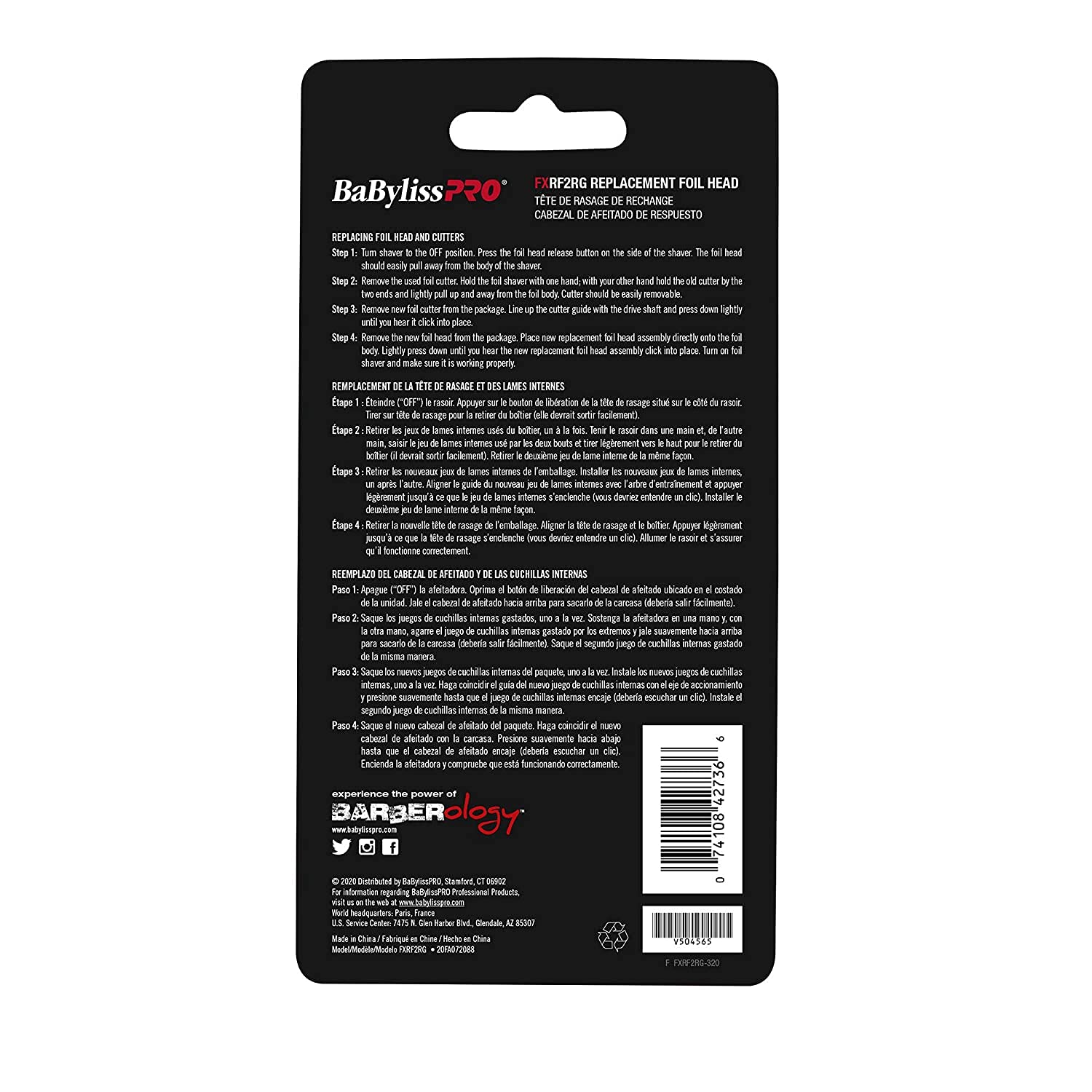 Babylisspro Barberology Professional Fxrf2Rg Rosefx Replacement Double Foil Shaver Head With 2 Cutters