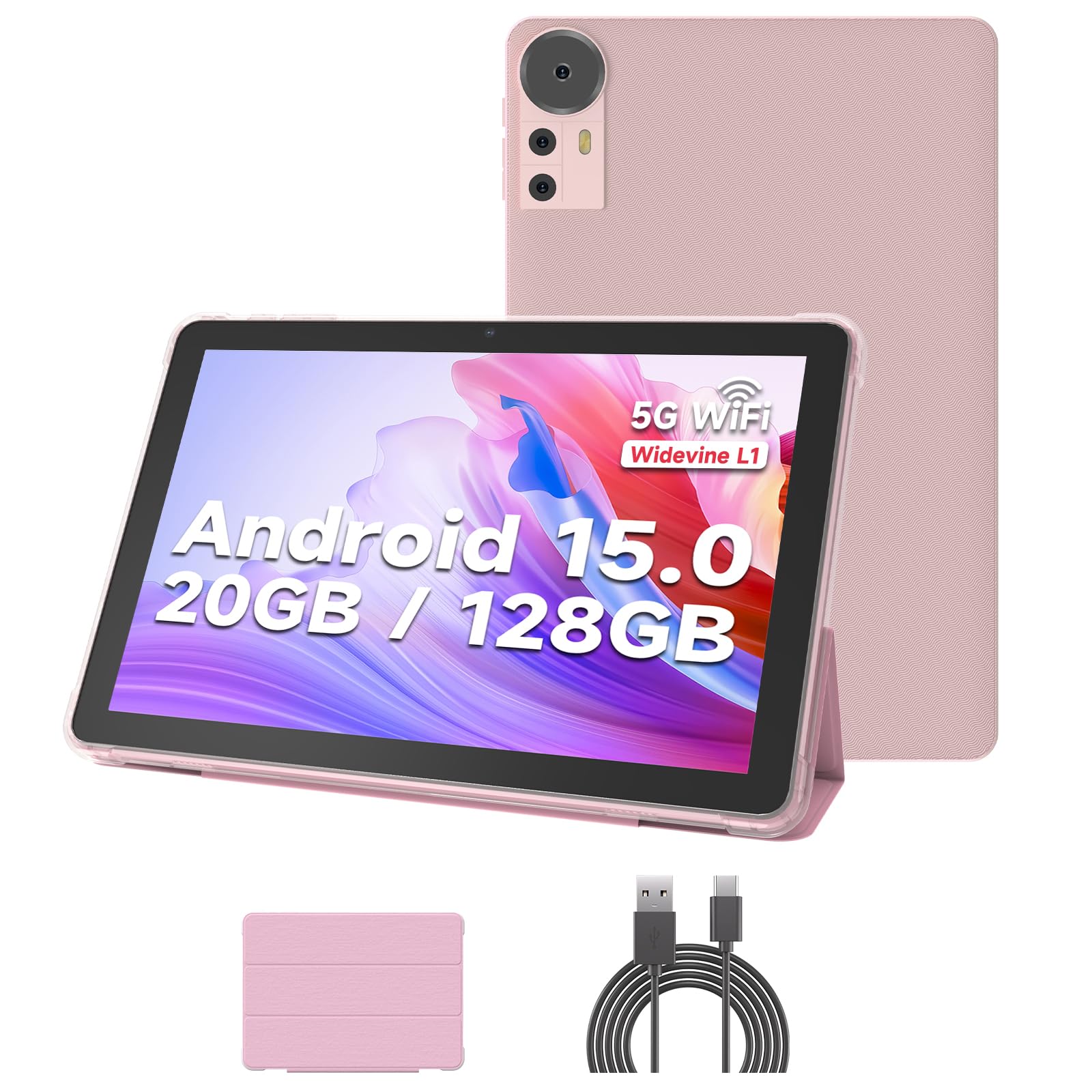 DIGITHINK Tablet PC 10 inch Android 15.0, Android Tablets, DDR4 4GB RAM+16GB Extend 20GB ROM 2MP+8MP Dual Camera, 2.4G+5GWifi Bl