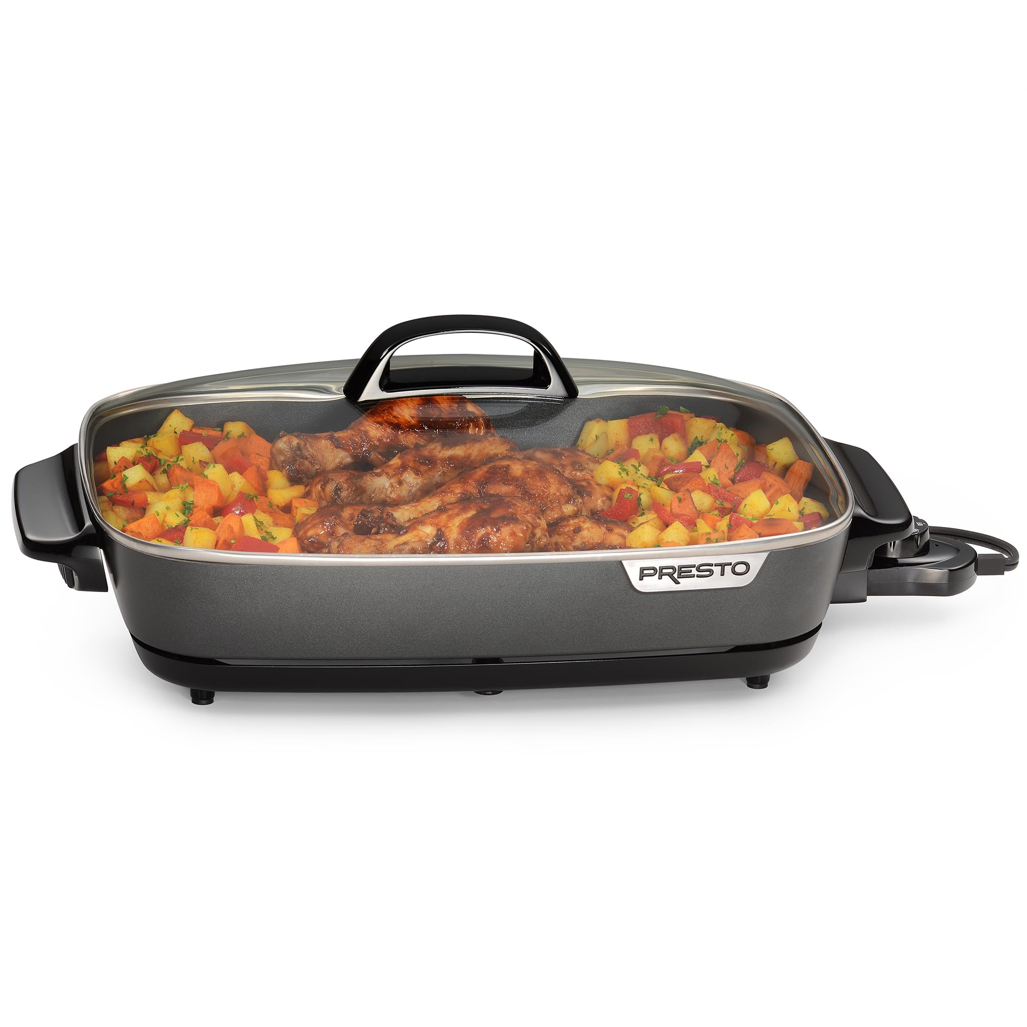 Presto 06858 Slimline Skillet With Glass Cover Electric, 16 Inch, Black