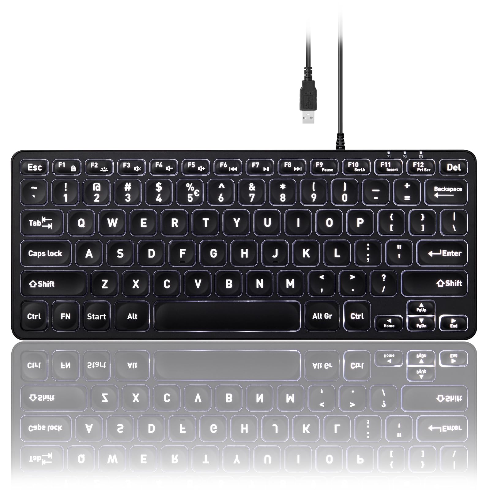 Perixx Periboard 332 Wired Backlit Usb Keyboard   Mini 11.22X4.57X0.83 Inches   Slim Scissor Keys With Big Font   White Illumina