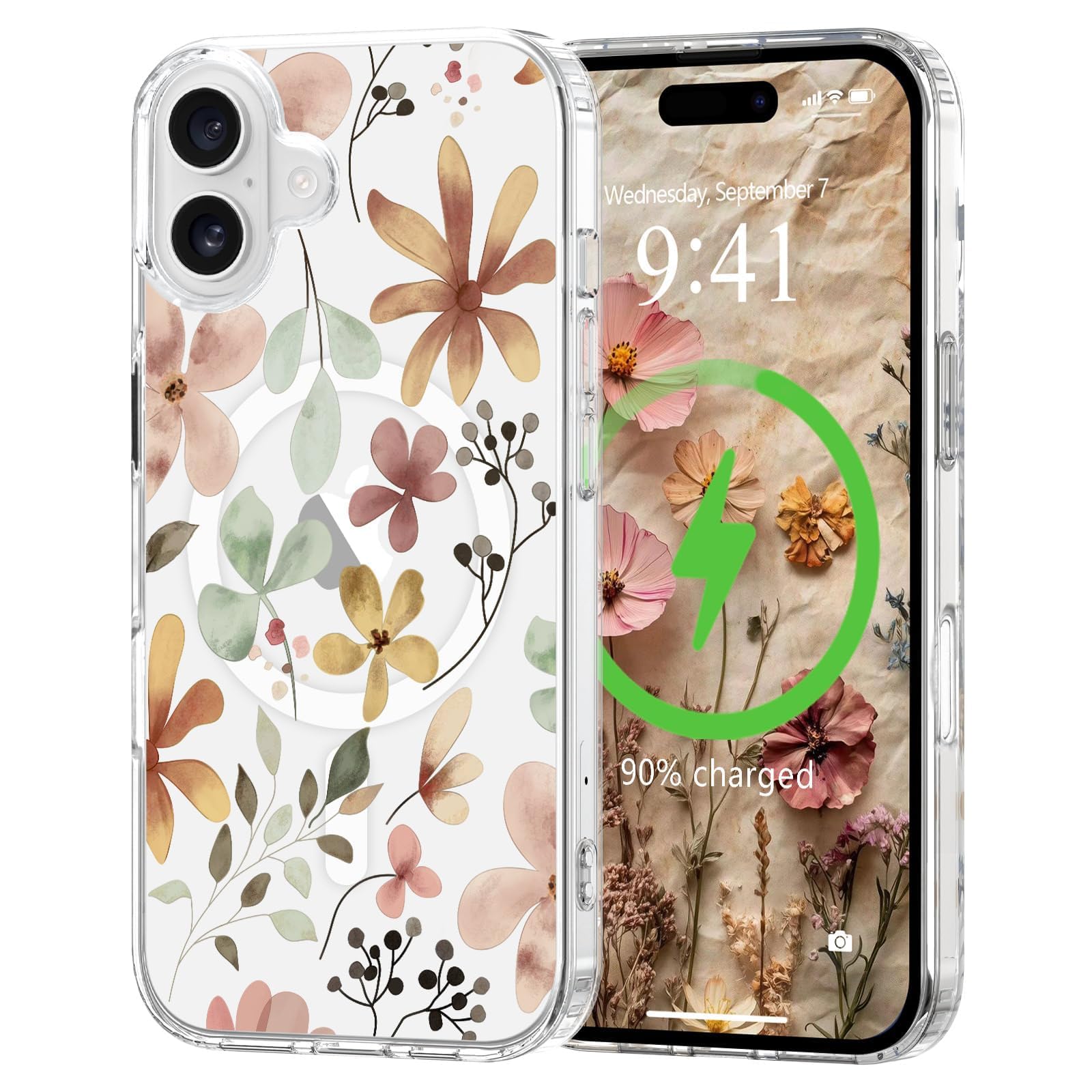 L-FADNUT for iPhone 16 Plus Case [Compatible with Magsafe], Cute Flower Girls Women Clear Case Silicone Shockproof Protective Co