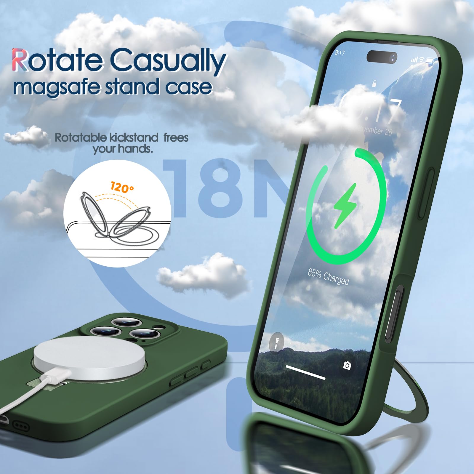 Kmambag Mag Ring Designed For Iphone 16 Pro Case, Liquid Silicone [Moisturizing Factor] Extreme Soft Slim Phone Case With Stand