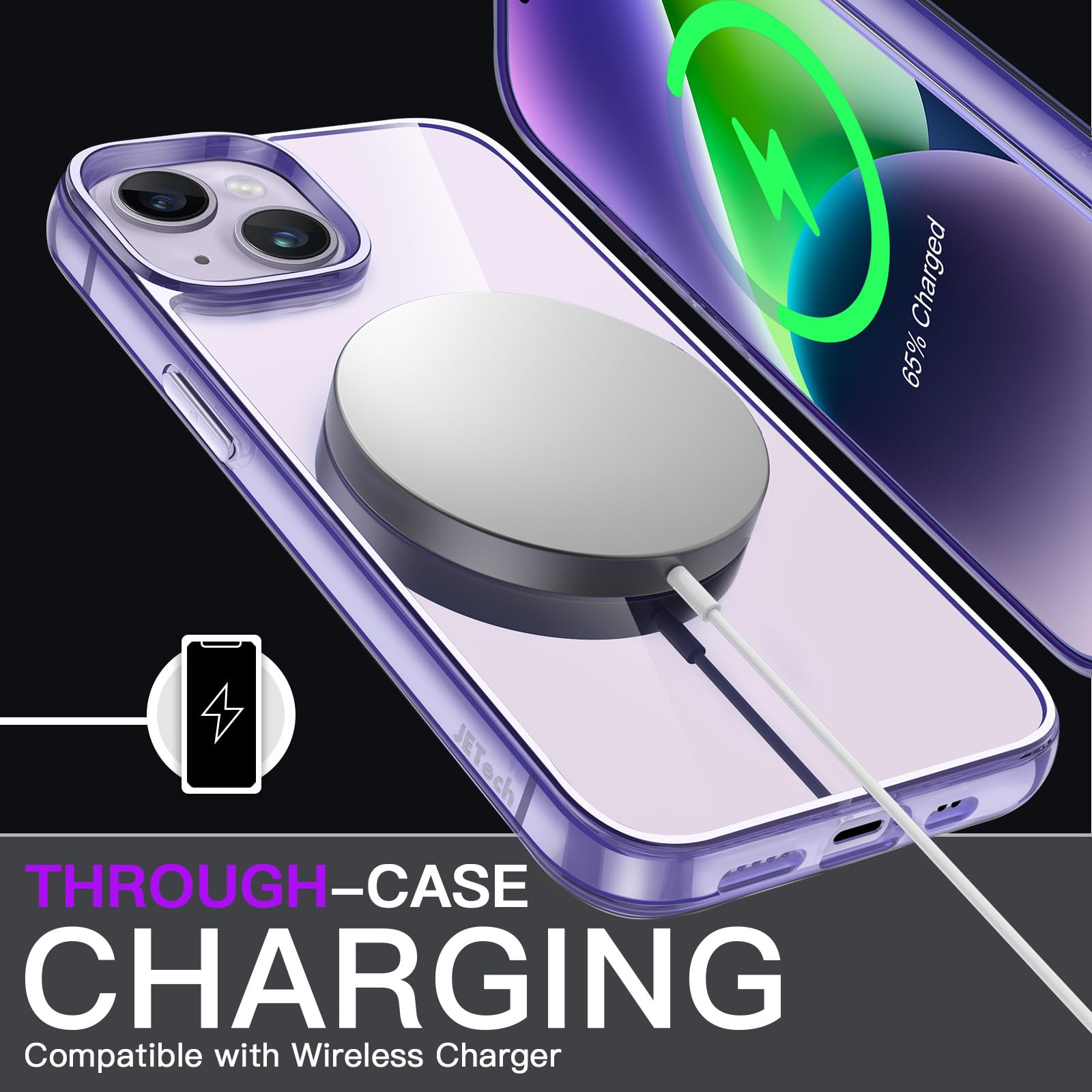 Jetech Case For Iphone 14 Plus 6.7 Inch, Non Yellowing Shockproof Phone Bumper Cover, Anti Scratch Clear Back (Deep Purple)