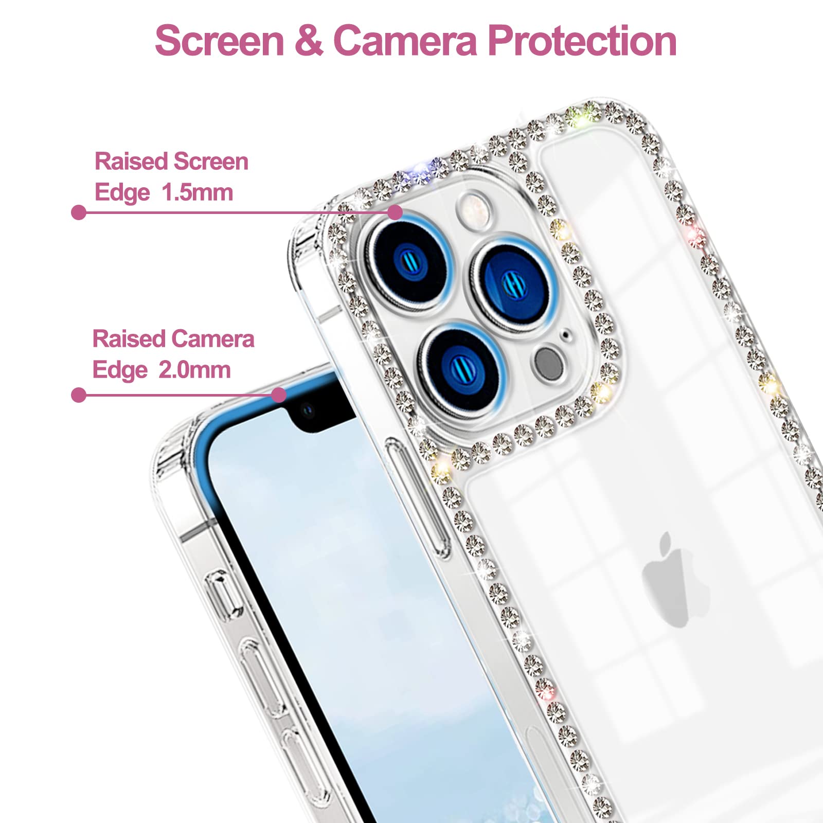 VAOXTY iPhone 12 Pro Bling Diamond Rhinestone Glitter Sparkle Protective Soft Silicone Clear Phone Case