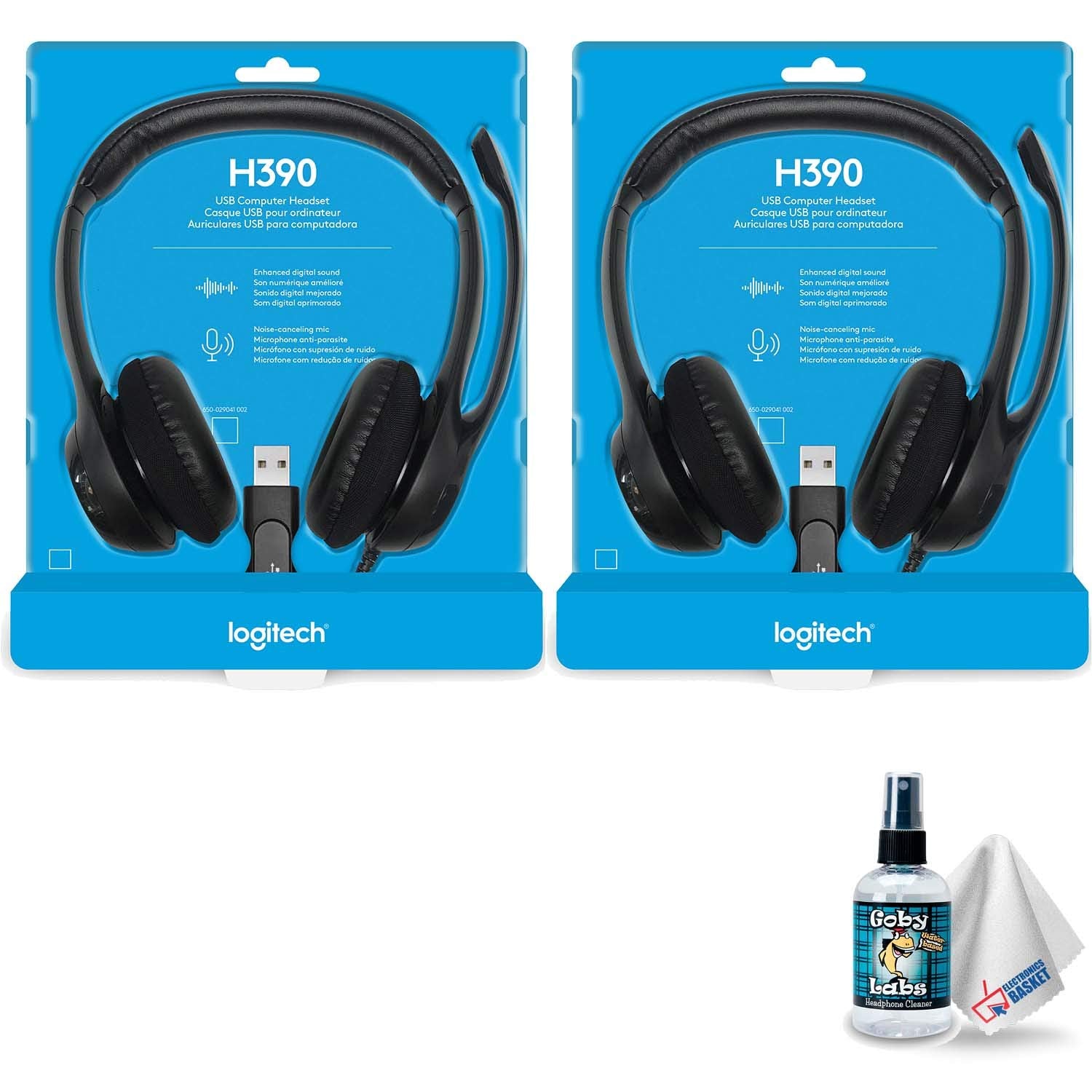 Logitech Usb Headset H390 With Noise Cancelling Microphone   Includes Headphone Cleaner With Microfiber Cleaning Cloth   2 Pack