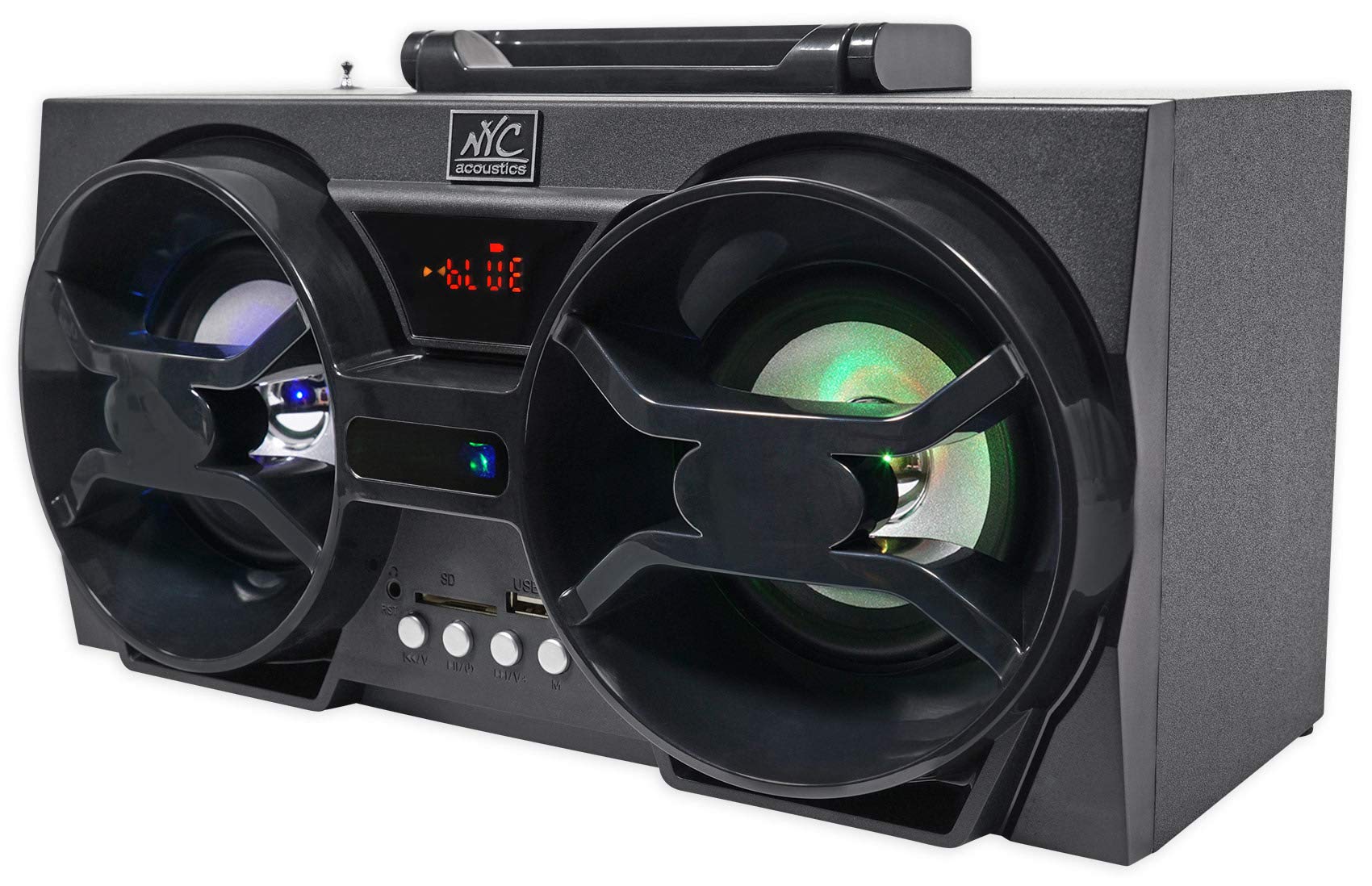 Nyc Acoustics Npb3 Dual 4'' Portable Bluetooth Boombox Speaker+Usb/Sd/Led+Remote, Black