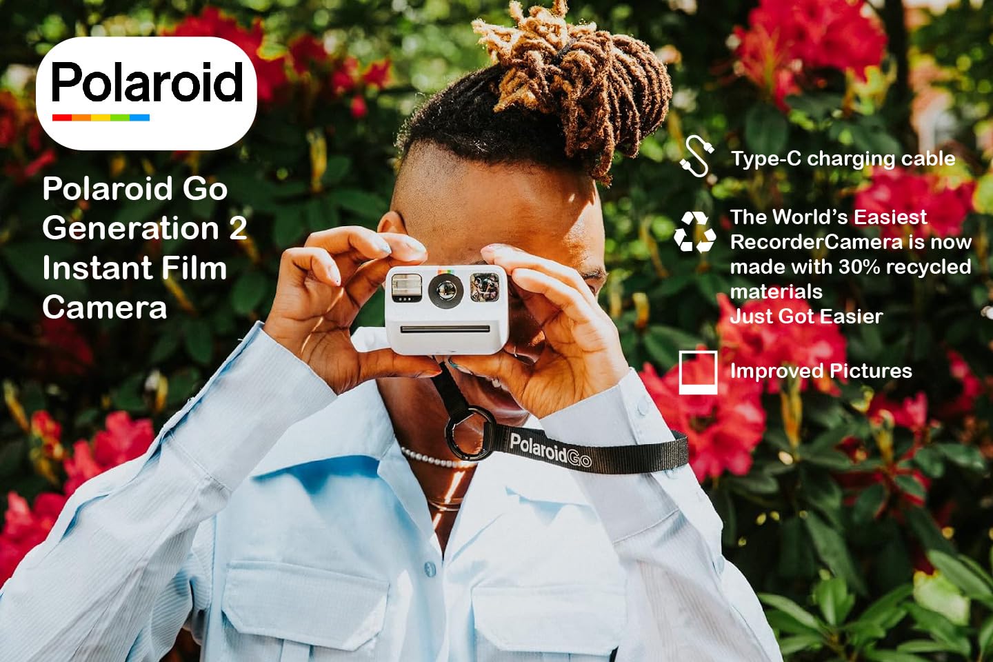 Polaroid Go Generation 2 Instant Film Camera Bundle With Polaroid Go Color Film, Double Pack And Photo Album + Cloth (4 Items) (White)