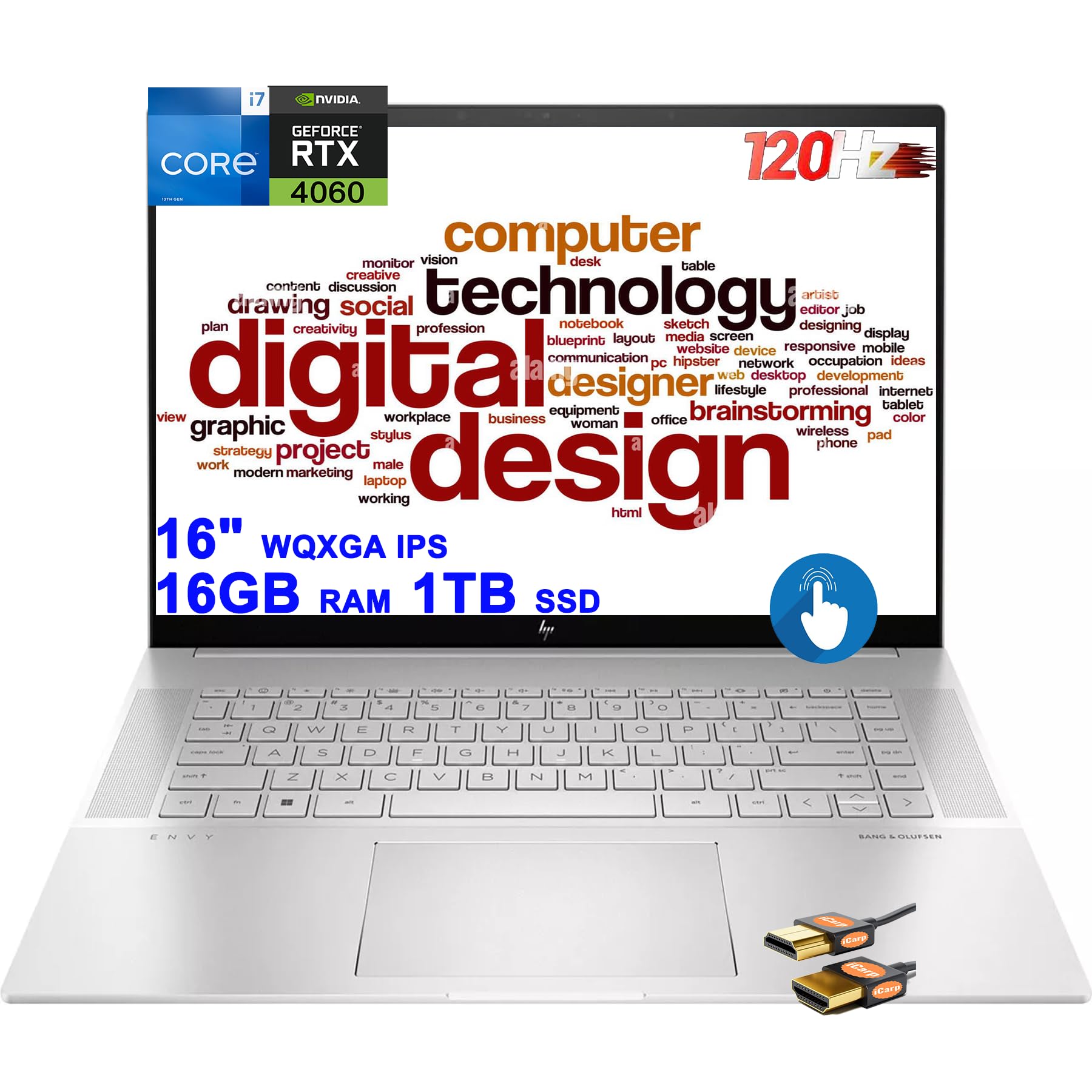 HP Envy 16 Designer Laptop 16 WQXGA IPS 120Hz Touchscreen (400 nits 100% sRGB) Intel 14-core i7-13700H 16GB RAM 1TB SSD GeForce 