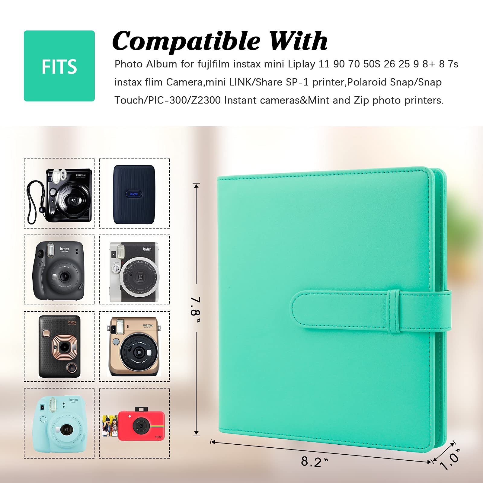 256 Photos Album For Fujifilm Instax Mini Camera, Polaroid 2�X3� Zink Pictures, 2X3 Photo Album Book For Fujifilm Instax Mini 11 12 9 90 70 40 8 Instant Camera, For Instax Mini Instant Film (Green)