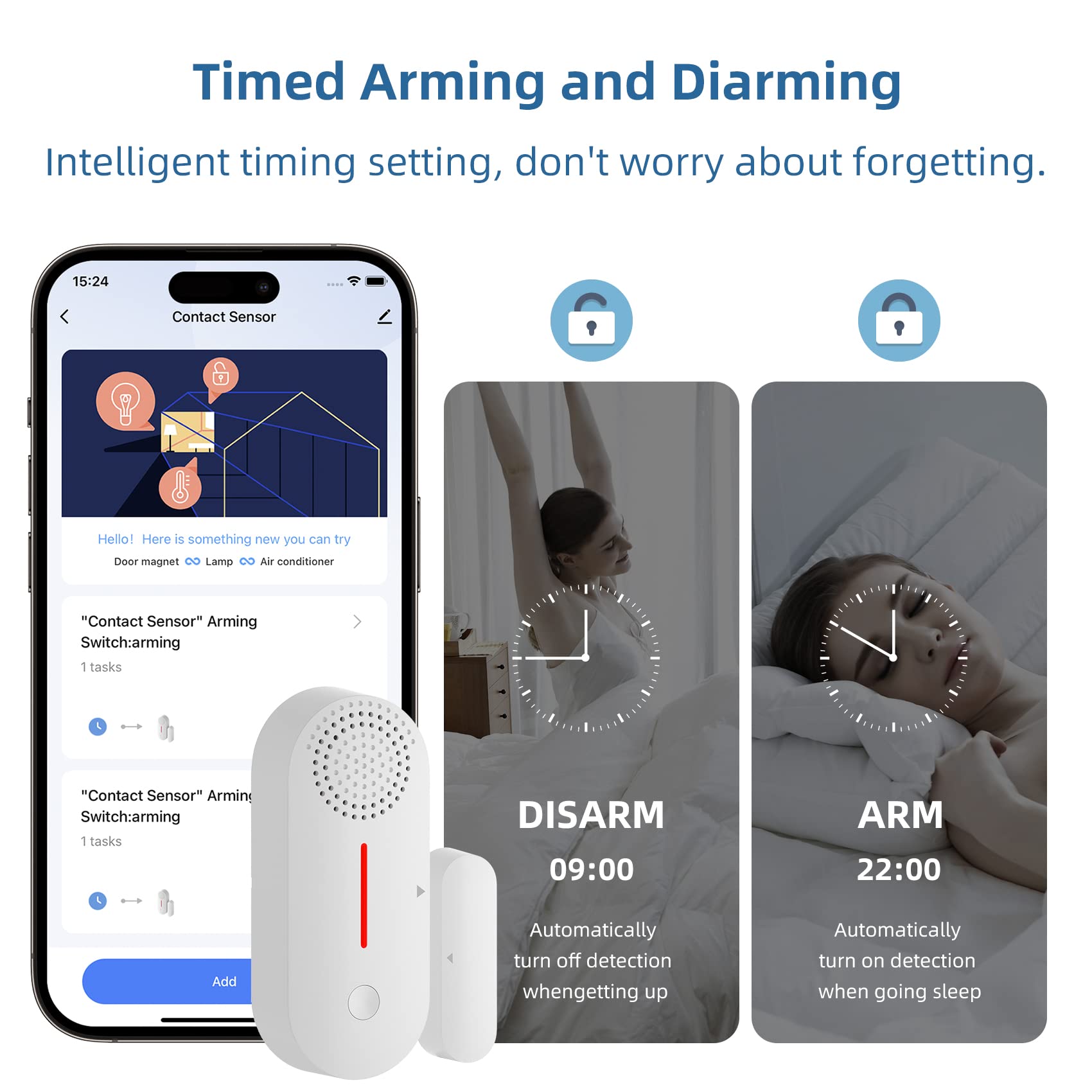 Erdiegle Wifi Door/Window Alarm Sensor With App 2.4Ghz(With Timer Arm And Disarm/Time Delay) Sound Adjustable Work With Alexa Go