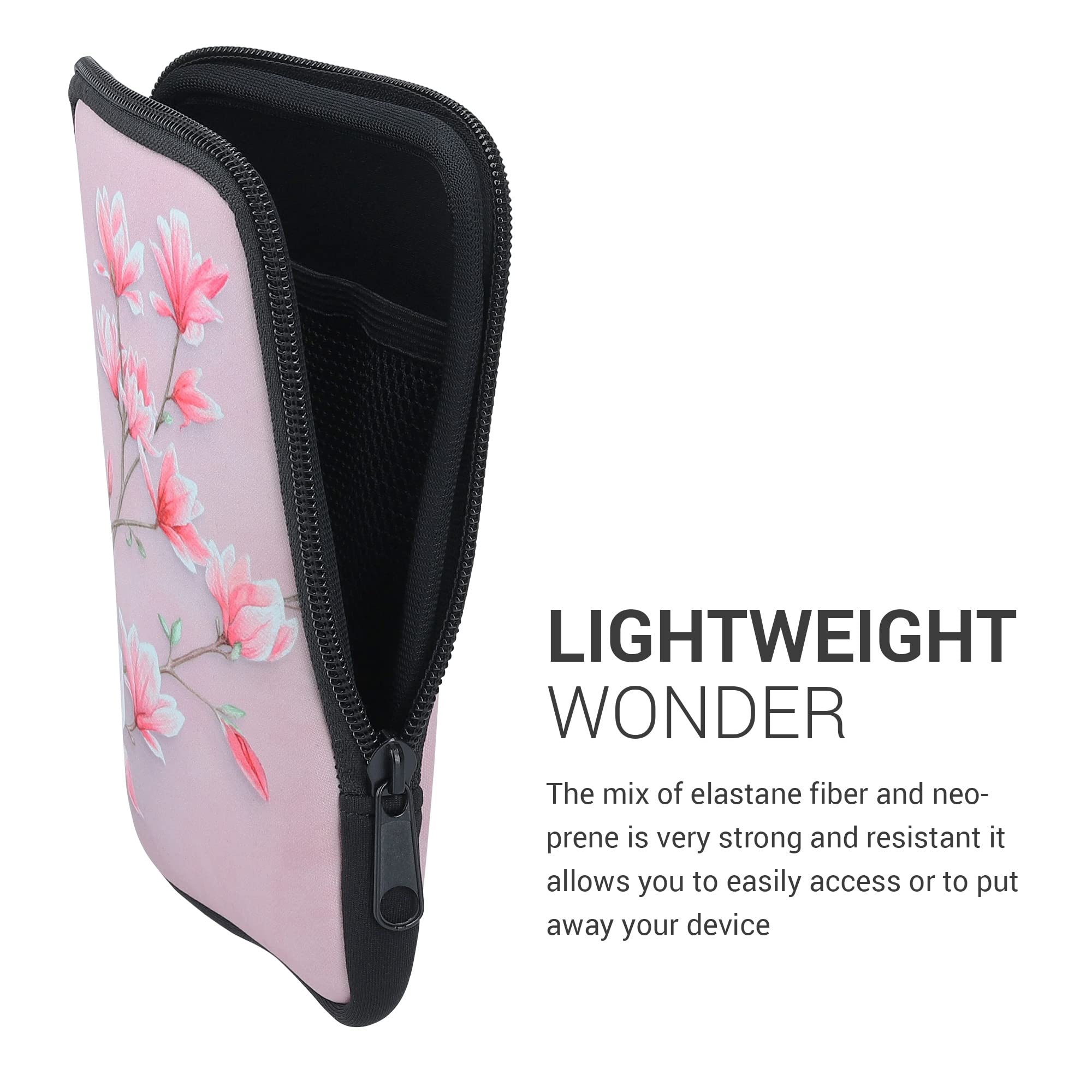 Kwmobile Neoprene E-Reader Pouch Size 6 Ereader - Universal Ebook Sleeve Case With Zipper, Wrist Strap - Pink/White/Dusty Pink