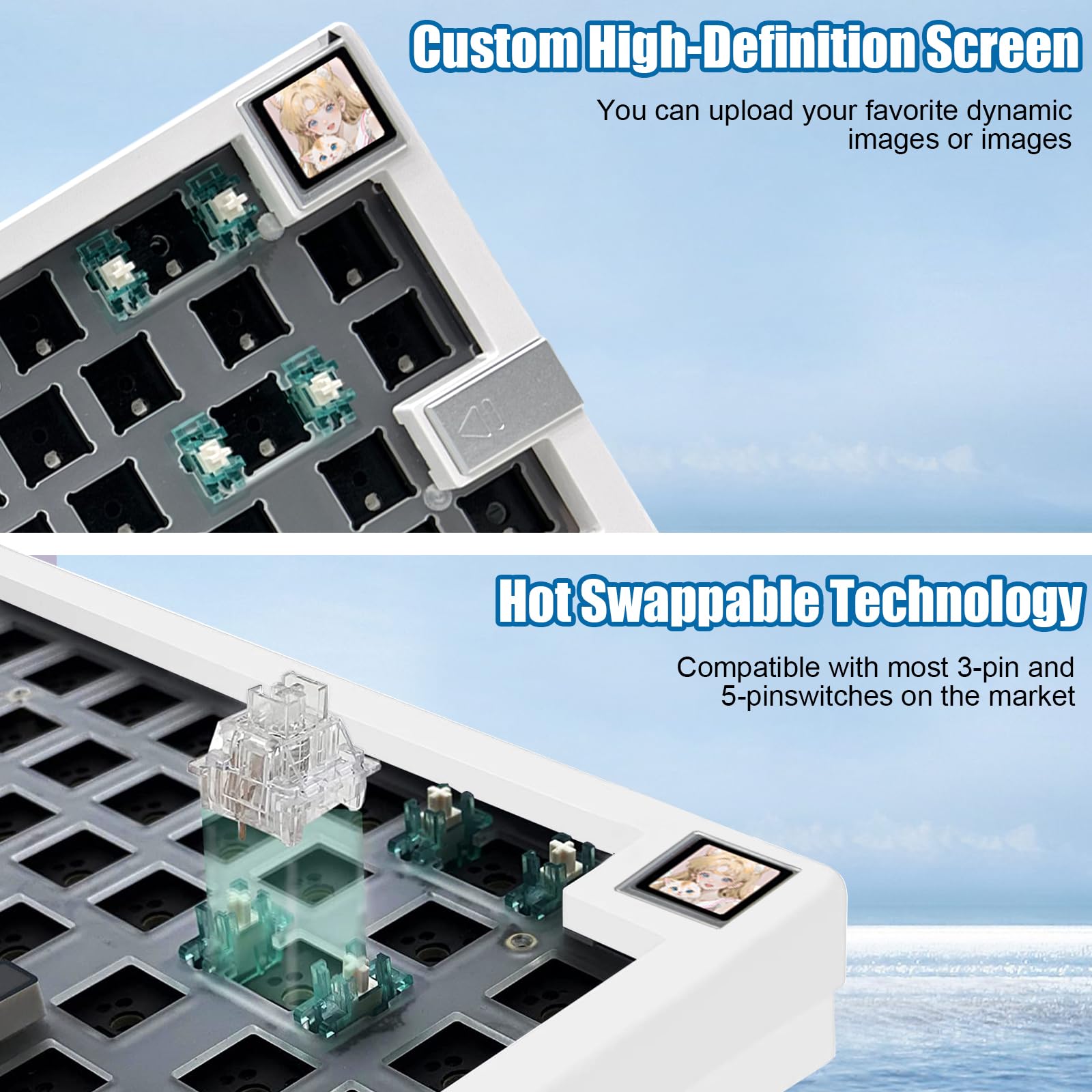 Boyi Gmk67S 65% Keyboard Kit With Tft Lcd Screen,Hot Swap Bt5.0/2.4G/Type C Tri Mode Wireless Gasket Structure Kit Rgb Mechanica