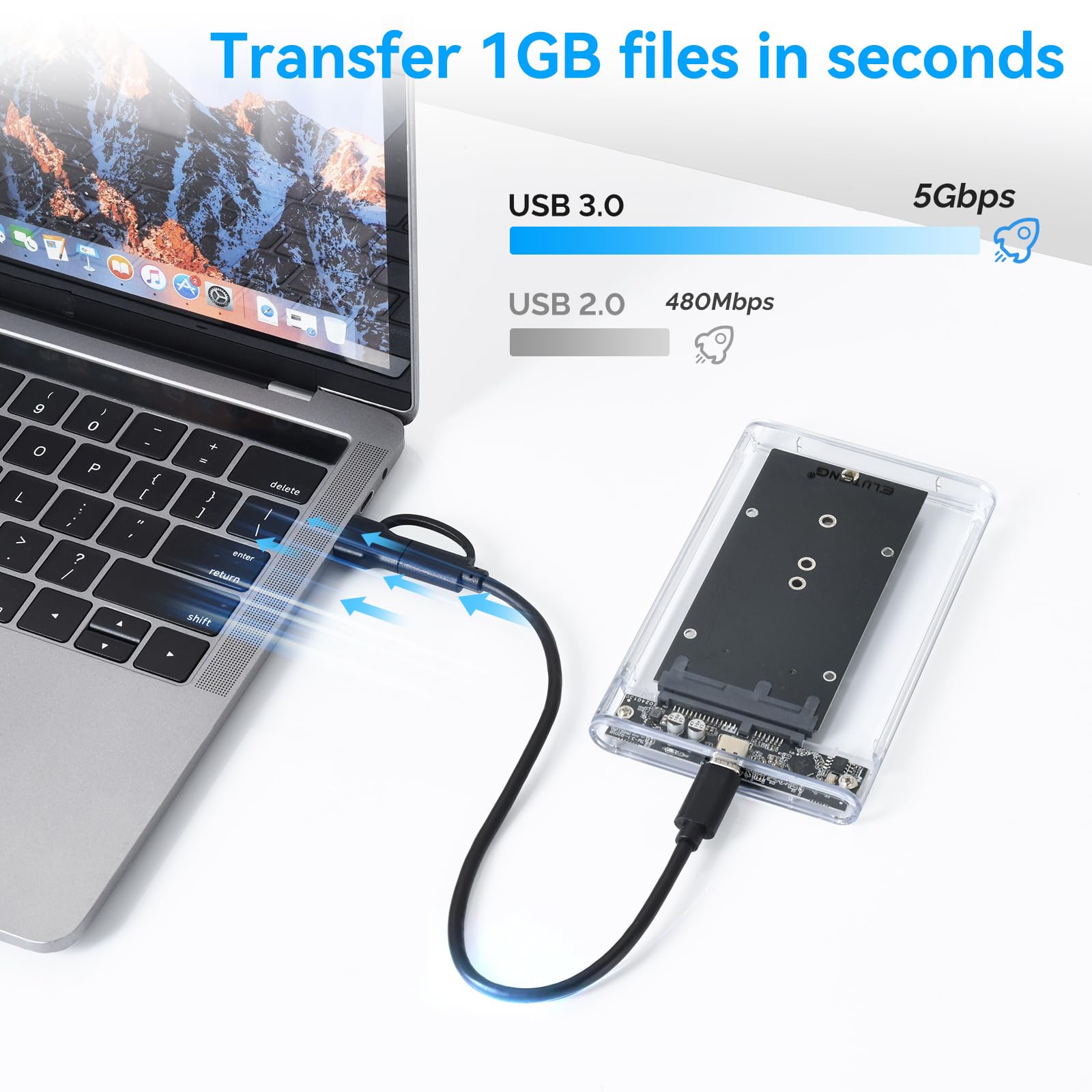 Eluteng 2.5'' Hard Drive Enclosure 5Gbps Usb 3.0 To Sata External Hard Drive Enclosure Tool Free Hard Drive Case For 7Mm 9.5Mm H