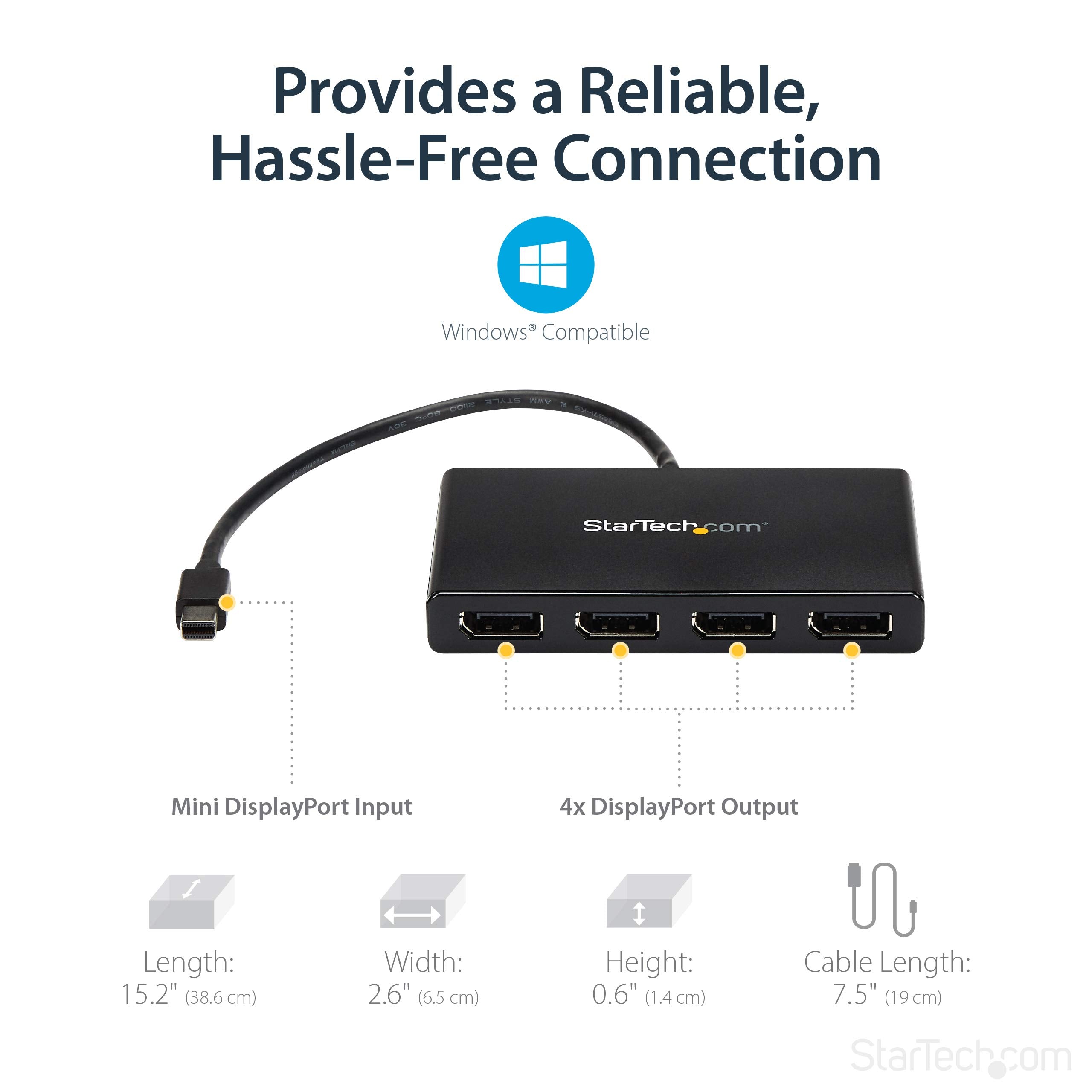 Startech.Com 4 Port Multi Monitor Adapter   Mini Displayport To Displayport Mst Hub   4X 1080P   Video Splitter For Extended Des