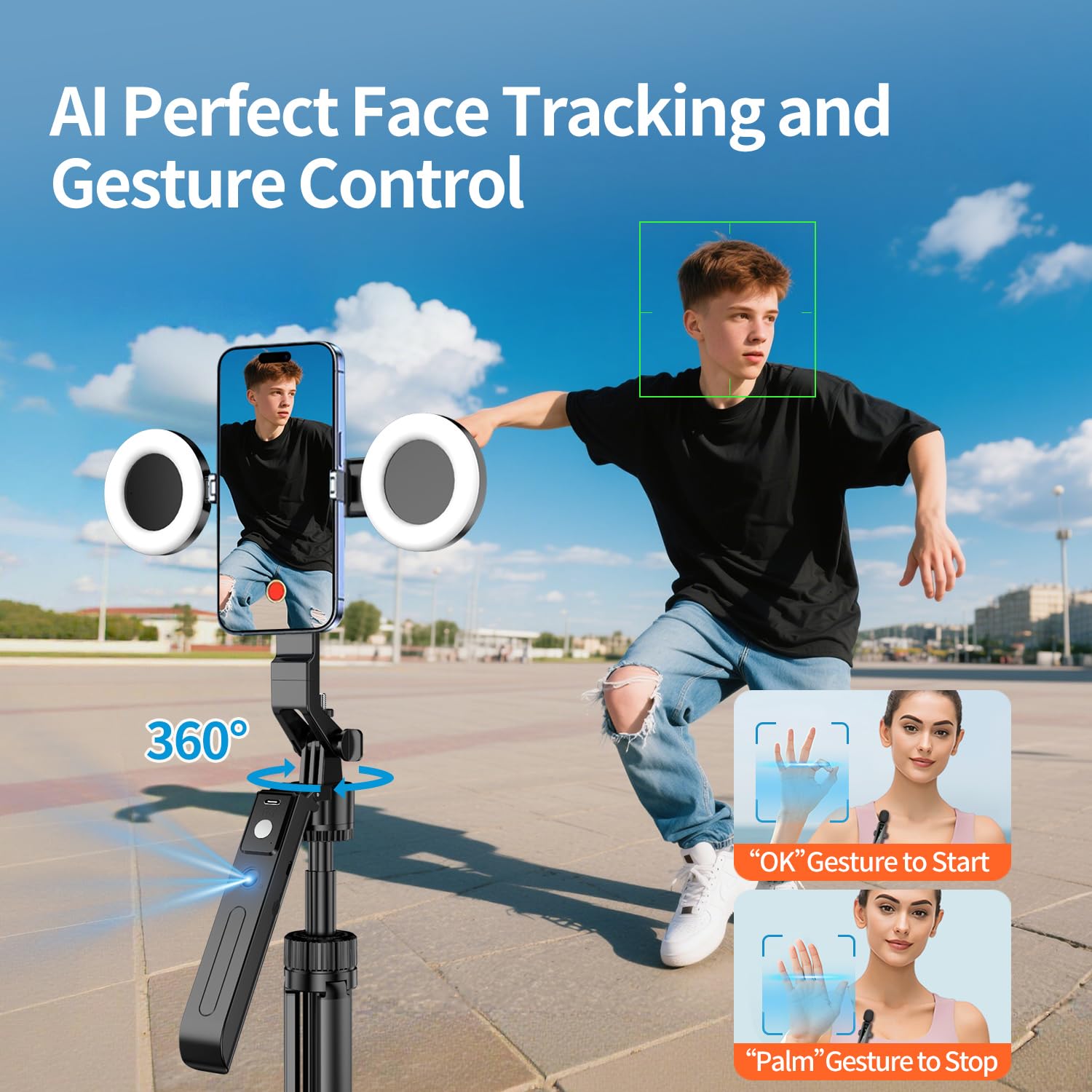 Yayusi Vlogging Kit For Iphone/Android, 70.9 Magnetic Auto Face Tracking Tripod For Iphone With Light, Microphone/Remote Control