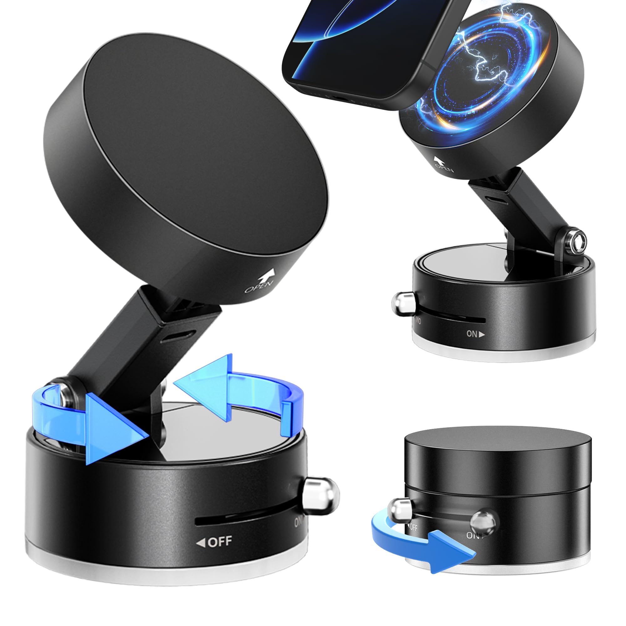 Seltureone Vacuum Magnetic Phone Holder(2025 Upgrated),360 Rotatable And Retractable Vacuum Suction Phone Stand For Car,Multi-Sc