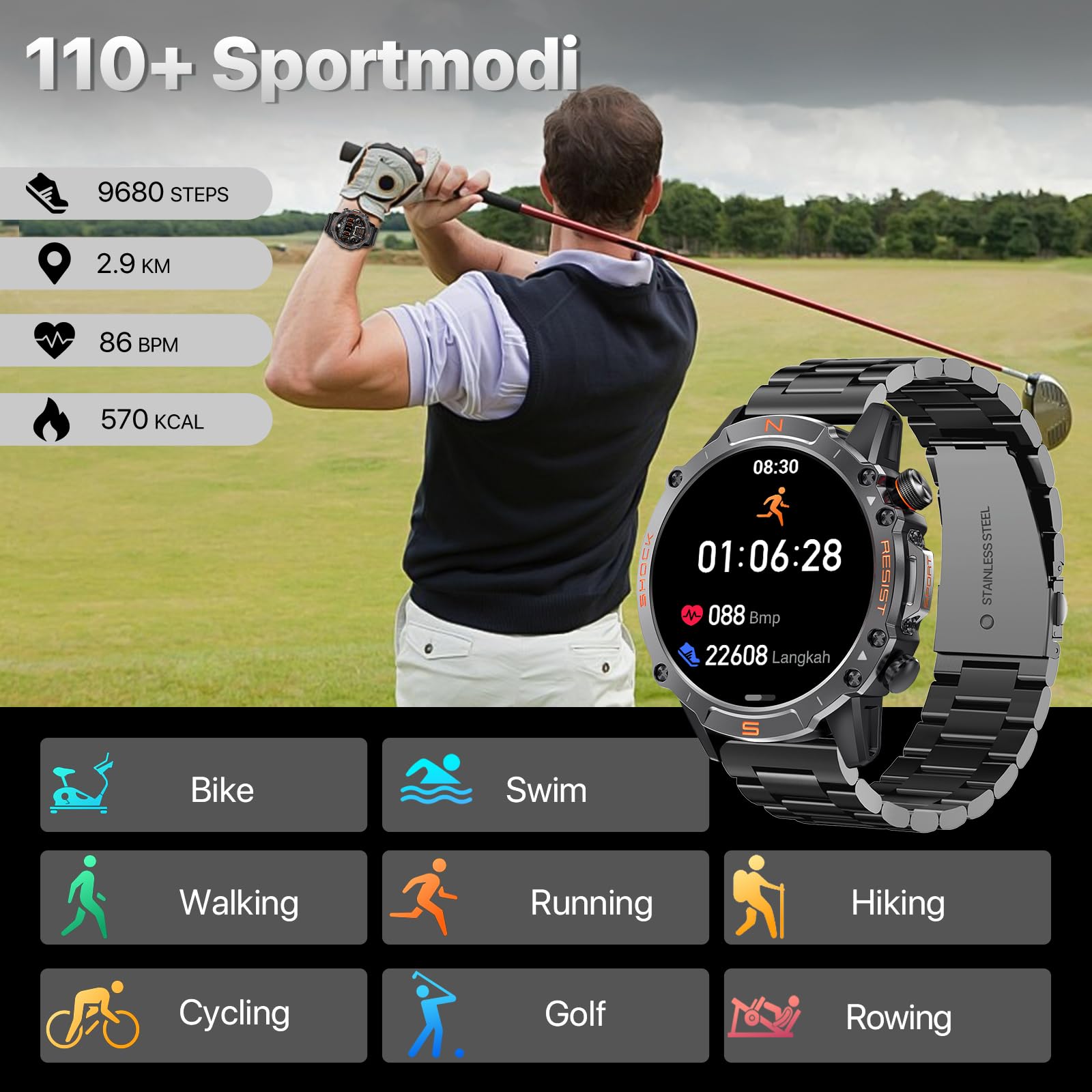 Walkerfit Smart Watch For Men  Answer/Dial Calls With 110 Sport Models,Ip68 Waterproof Fitness Watch With Heart Rate Monitor,And