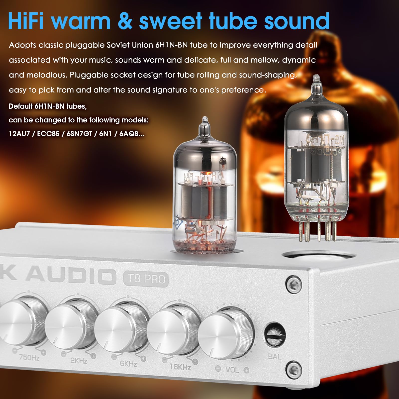 Douk Audio Hifi Vacuum Tube 7 Band Eq Preamp Equalizer Xlr Pre Amplifier Home (T8 Pro Silver)