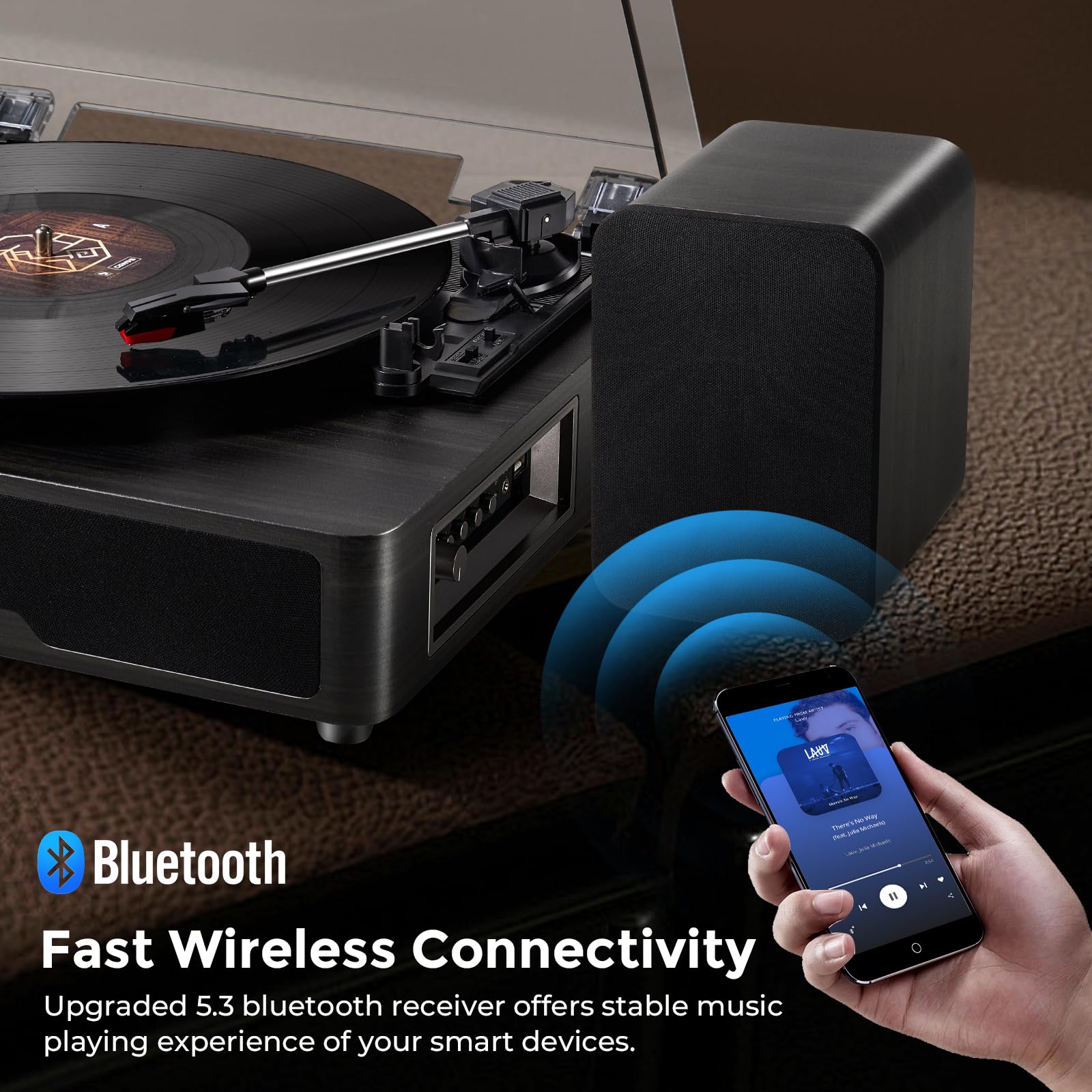 Black Record Player For Vinyl With Speakers Retroturntable Kit For Vinyl Records Dual Stereo Speakers, 3 Speed Lp Vinyl Players