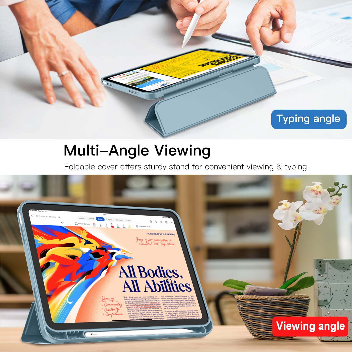 Imieet New Ipad (A16) 11Th Generation Case 11 Inch 2025, Ipad 10Th Generation Case 2022 10.9 Inch With Pencil Holder, Trifold Stand Smart Cover With Soft Tpu Back,Auto Wake/Sleep(Light Blue)