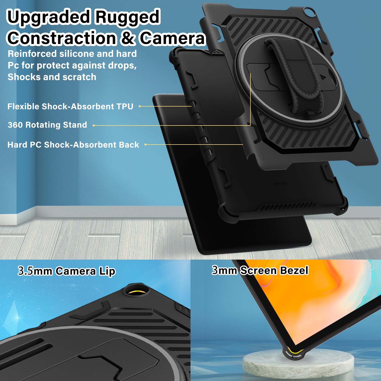 Tasskto For 2023 Release Flrehd 10 Tablet Case 13Th Generation With 360 Rotating Kickstand Hand Strap,(No Screen Protector, For