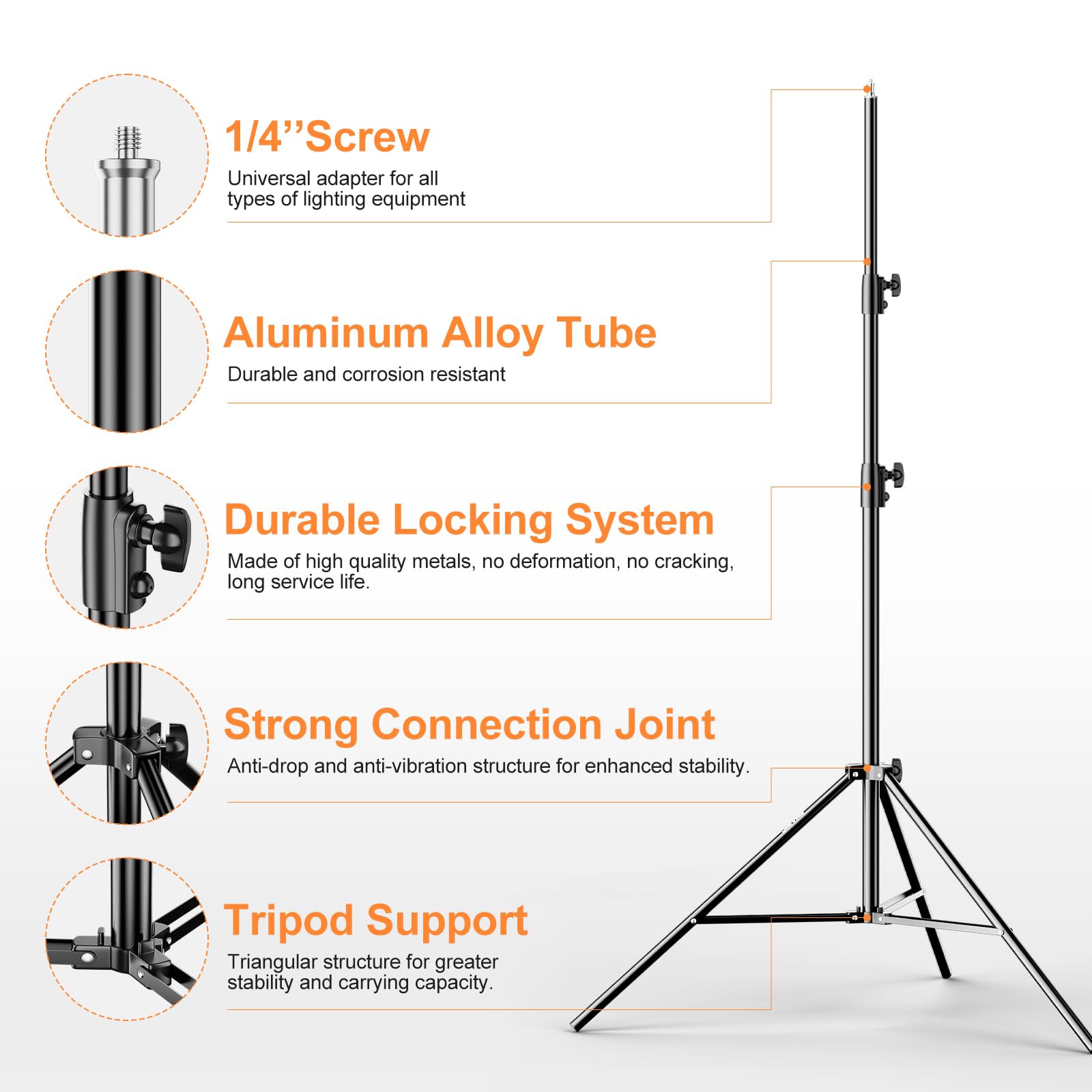 Emart Heavy Duty Light Stand 8.5Ft, Spring Cushioned, Aluminum Alloy Construction, Photo Video Studio Tripod With Carrying Bag F