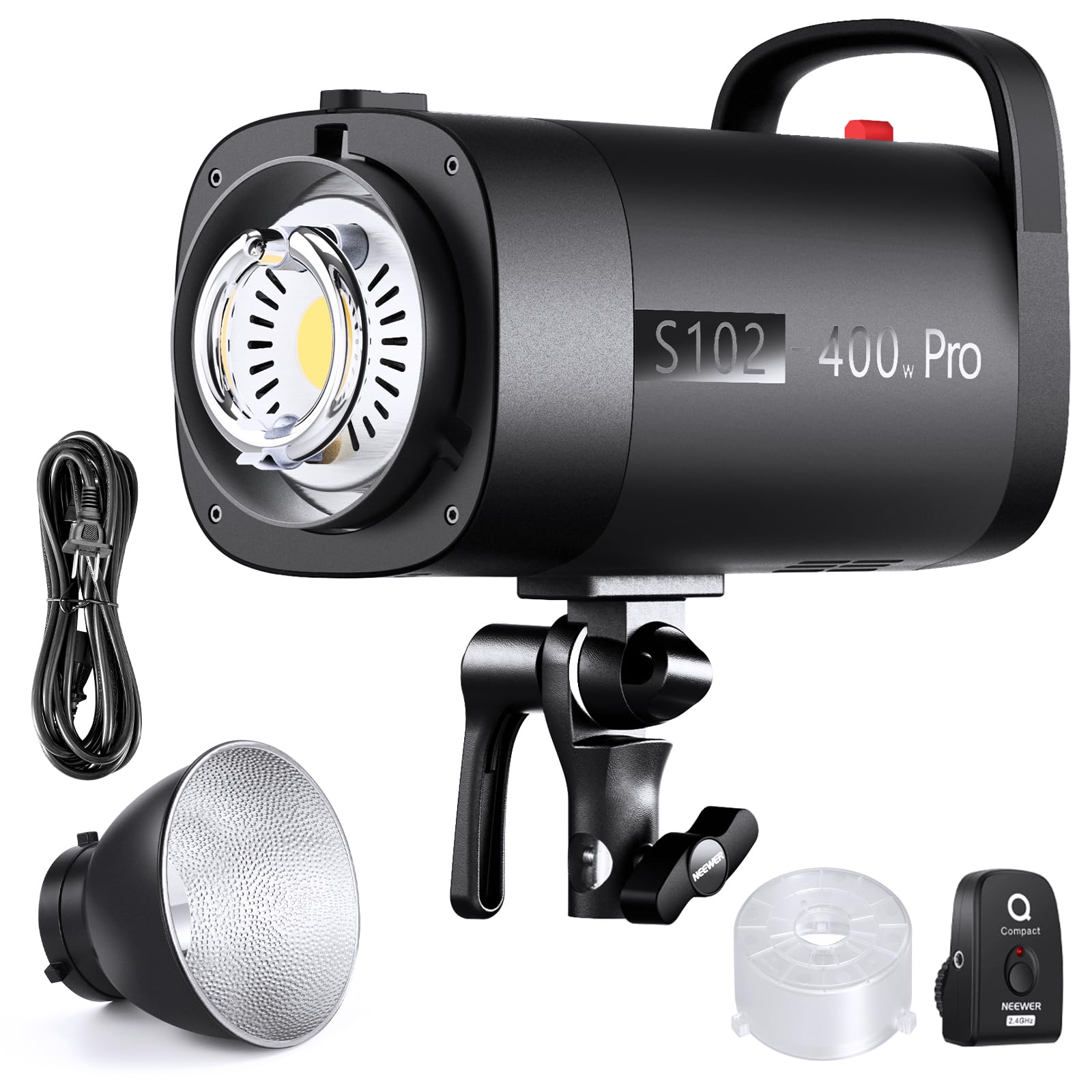NEEWER S102-400W PRO Strobe Flash Light with 2.4G Trigger, 400Ws GN62 5600K with 30W LED Modeling Lamp Bowens Mount Reflector S1
