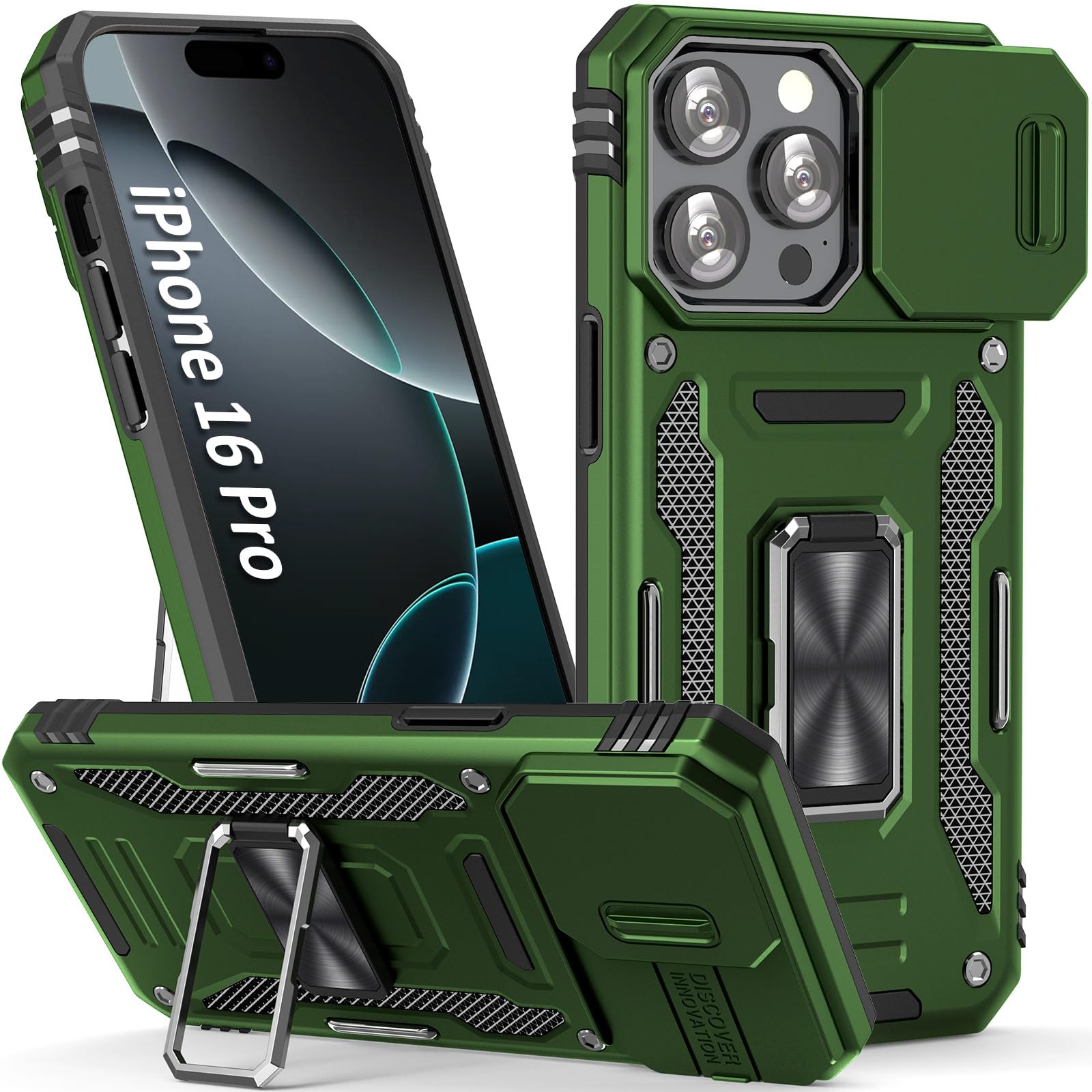 Sefing Phone Case For 16 Pro Case Iphone 16 Pro Phone Case With Camera Lens Cover, With Ring Holder Kickstand, Fit Magnet Car Mo