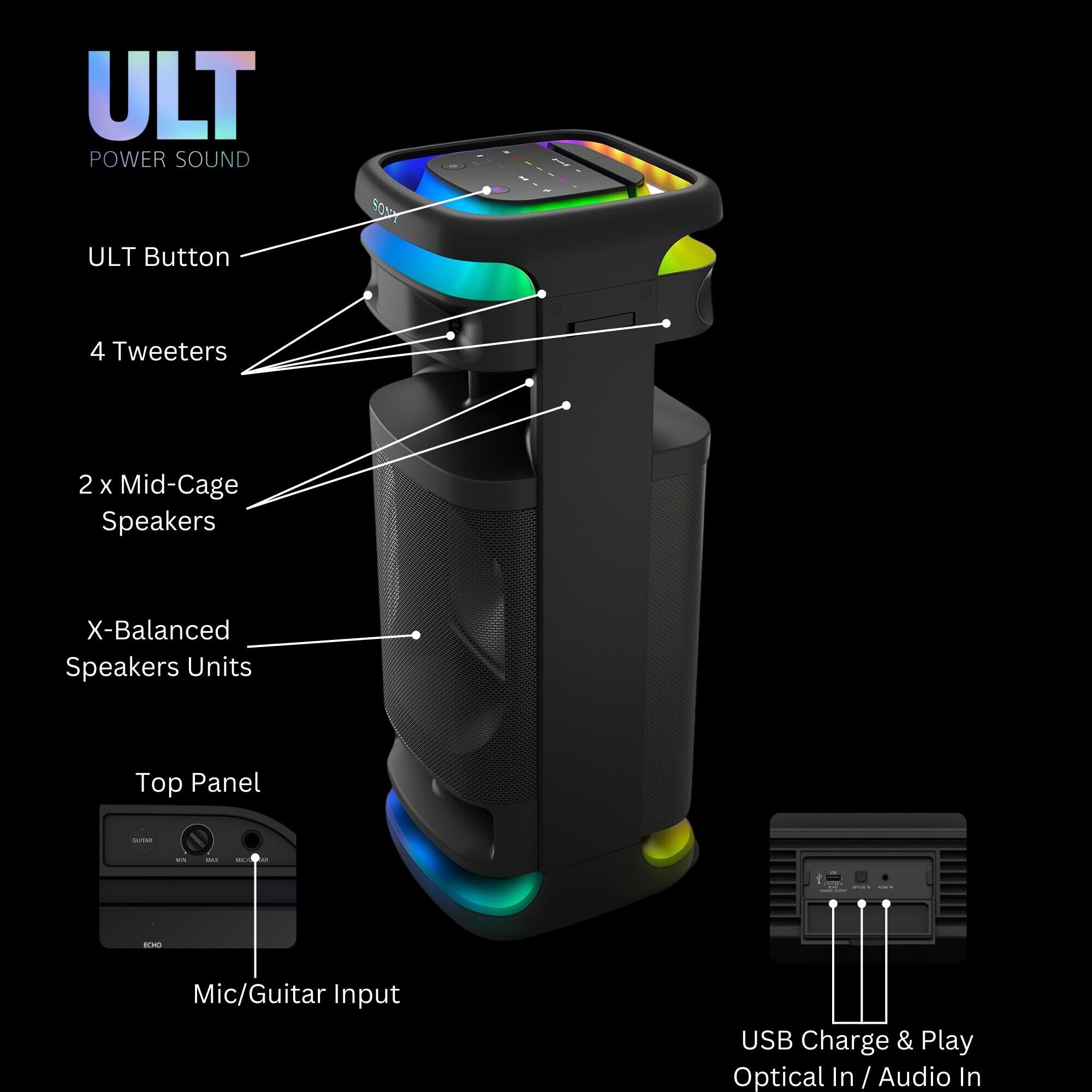 Sony Srsult1000 Ult Tower 10 Party Speaker (Black, 2-Pack) Bundle With Pro Audio Bmp-4 Wired Unidirectional Dynamic Microphone (