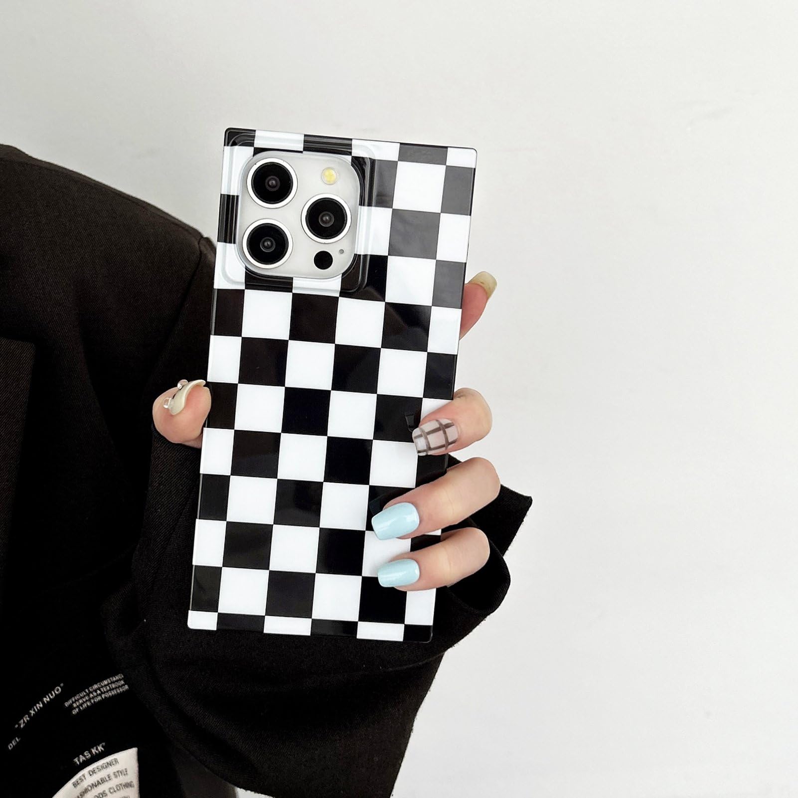 Reezaddin Square Checkered Phone Case for iPhone 13 Pro Max TPU Black White 6.7" Strong Shockproof Protective