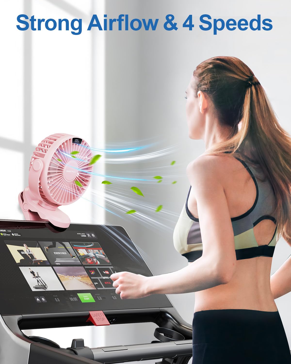 Sweetfull Portable Clip On Fan - Battery Operated Rechargeable Fan With Led Display, 4 Speeds, Mini Personal Cooling Desk Fan Fo