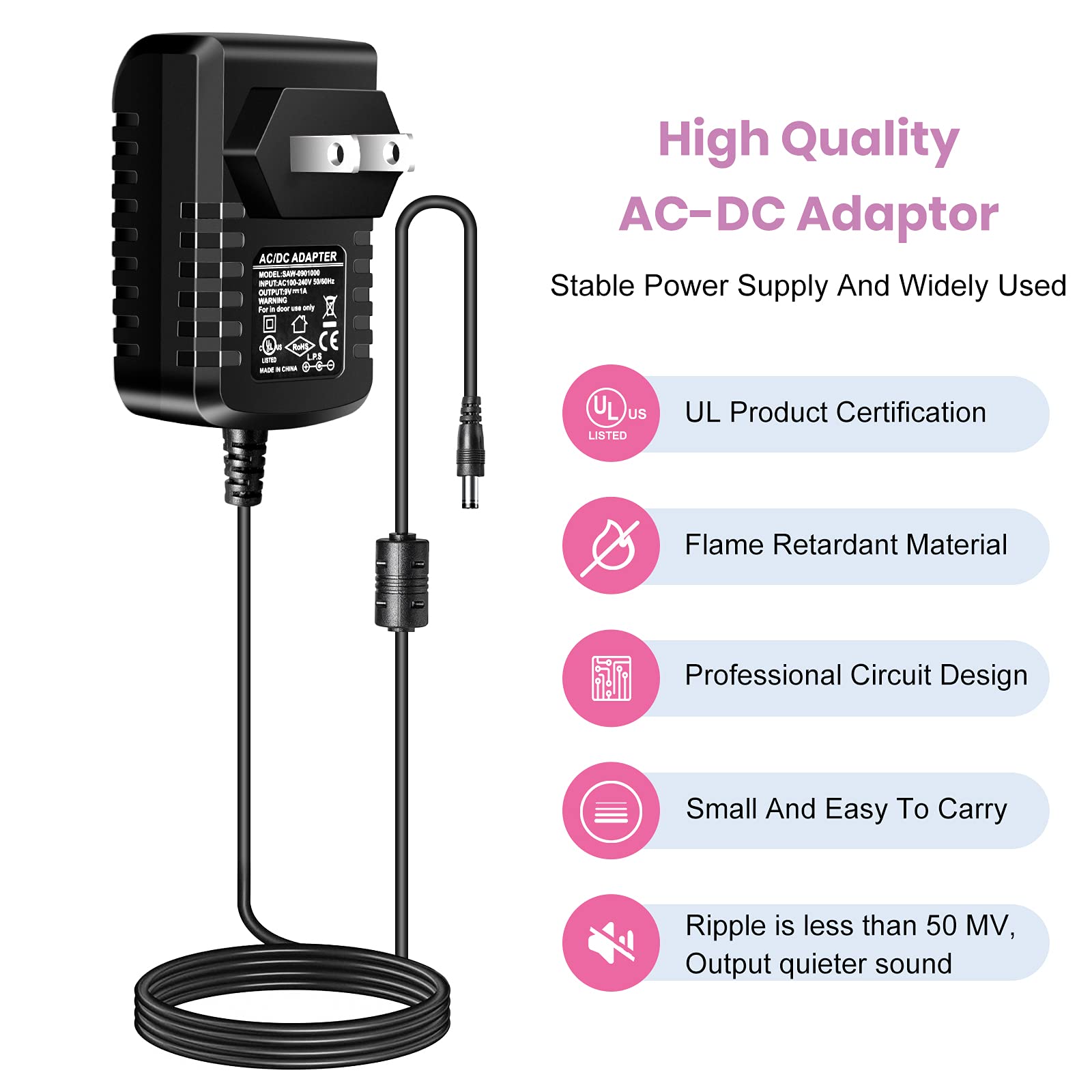 Guitar Effect Pedal Power Supply Adapter With 8 Way Daisy Chain Cables Fit For 9V Dc 1A (1000Ma)
