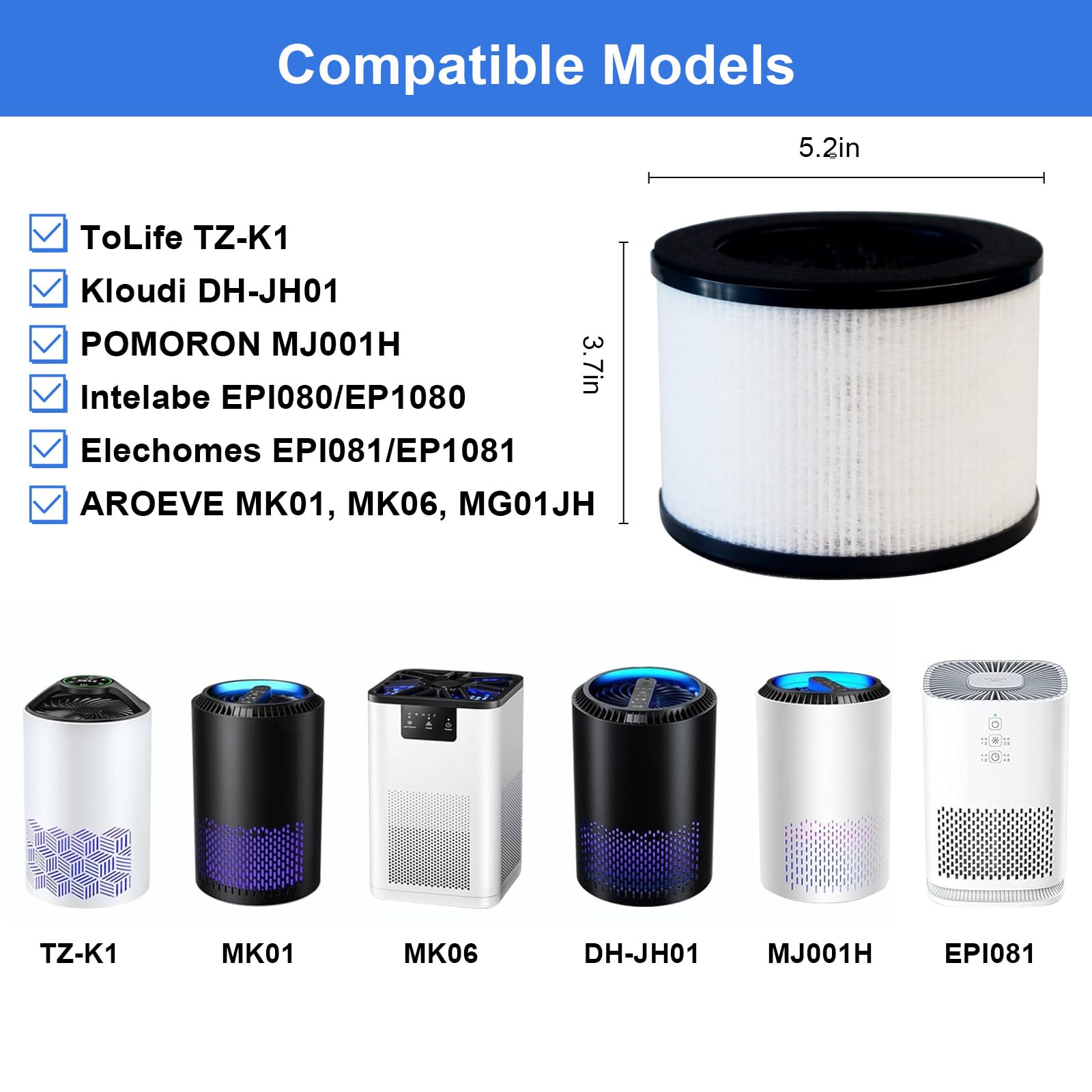 3 Pack Tz K1 Replacement Filters. Compatible With Tolife Tz K1 Filter And With Freaire & Aroeve Mk01 Mk06 Mg01Jh Filter. 360 Fil