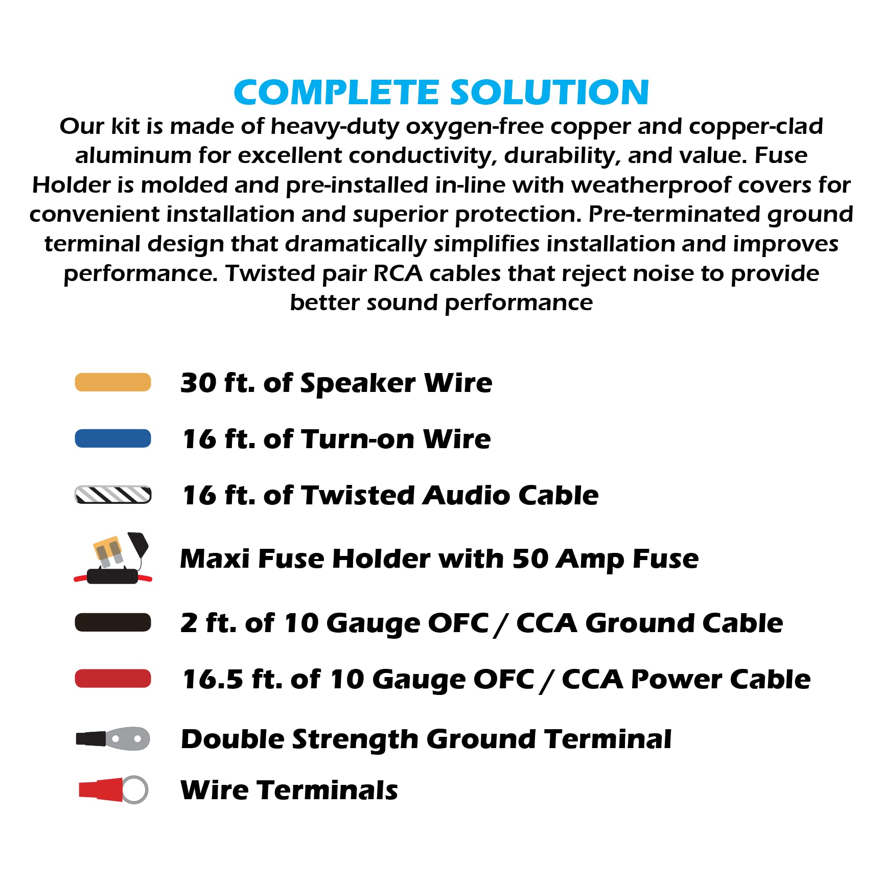 Scosche Install Centric Icak10 True 10 Gauge Hybrid Ofc High Current Amp/Subwoofer Wiring Kit | Complete 2 Ch Car Amplifier Inst