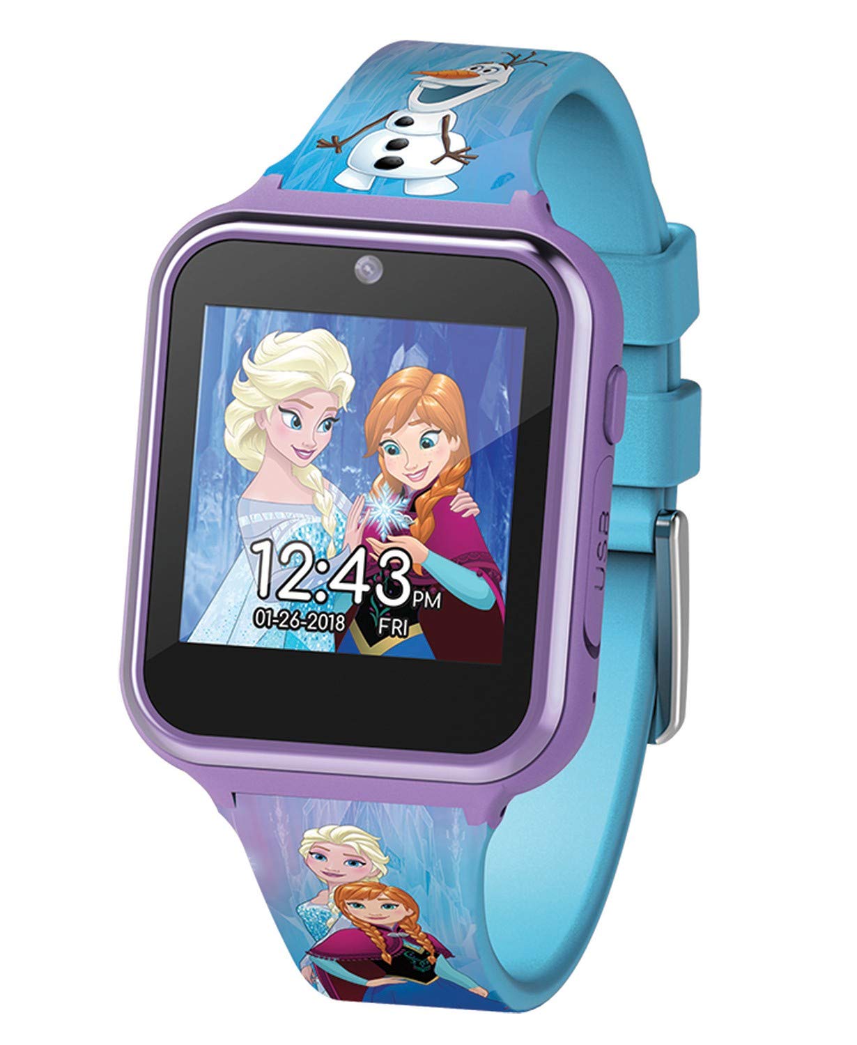 Accutime Kids Disney Frozen Anna Elsa Turquoise Educational Touchscreen Smart Watch Toy For Girls, Boys, Toddlers   Selfie Cam,