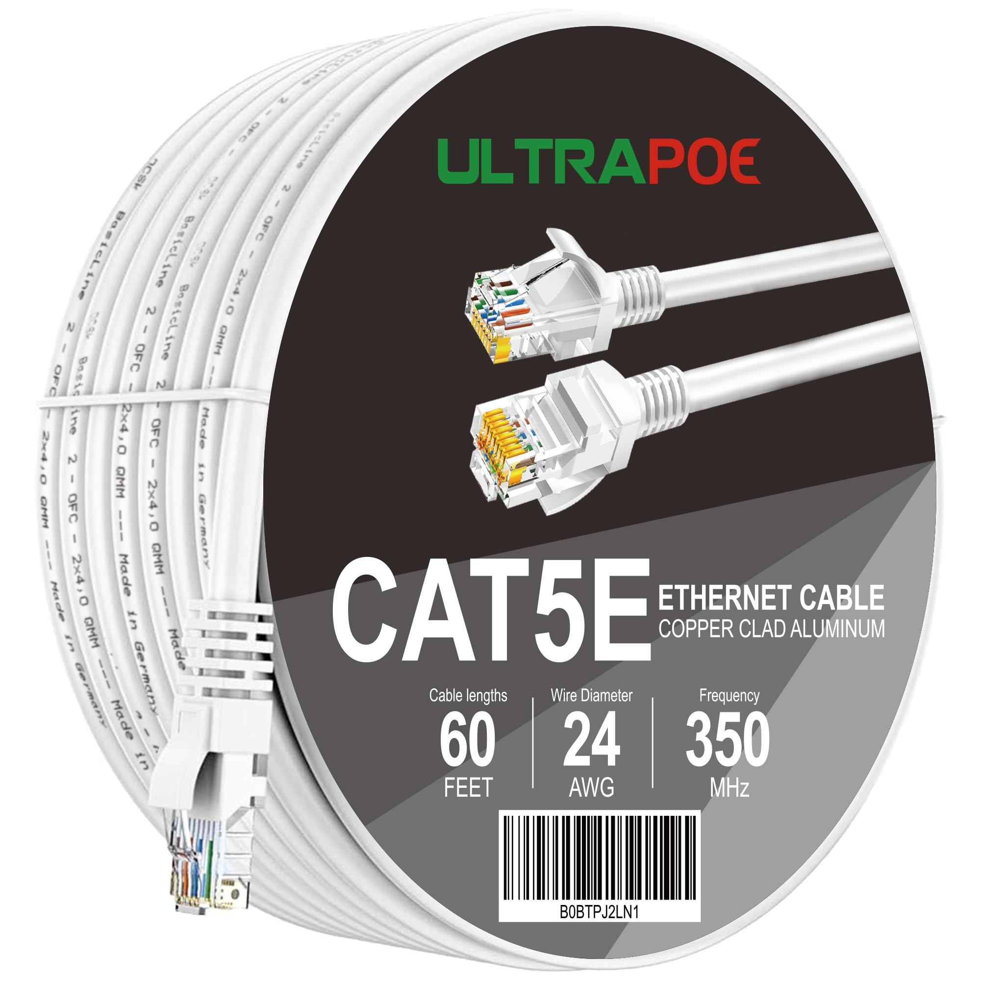 Ultrapoe Outdoor Direct Burial Cat 6 Ethernet Cable 1000Ft,Waterproof Uv Resistant,23Awg Solid Bare Copper,550Mhz,Poe++ (4Ppoe),Ul Listed,Unshielded Utp,Cmx,Network Internet Wooden Axle Bulk Black