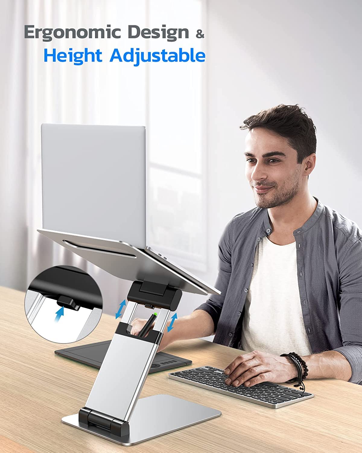 Nulaxy Laptop Stand, Ergonomic Sit To Stand Laptop Holder Convertor, Adjustable Height From 2.1' To 13.8', Supports Up To 22Lbs, Compatible With Macbook, All Laptops Tablets 11 17'   Silver