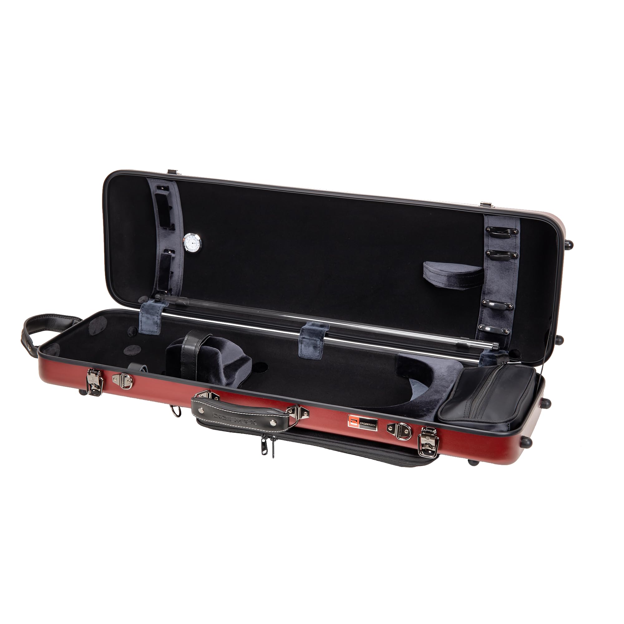 Crossrock Poly Carbon Oblong Violin Case For 4/4 Full-Size | Matte Red Finish, Hygrometer, Music Pouch, Accessory Storage - Ligh